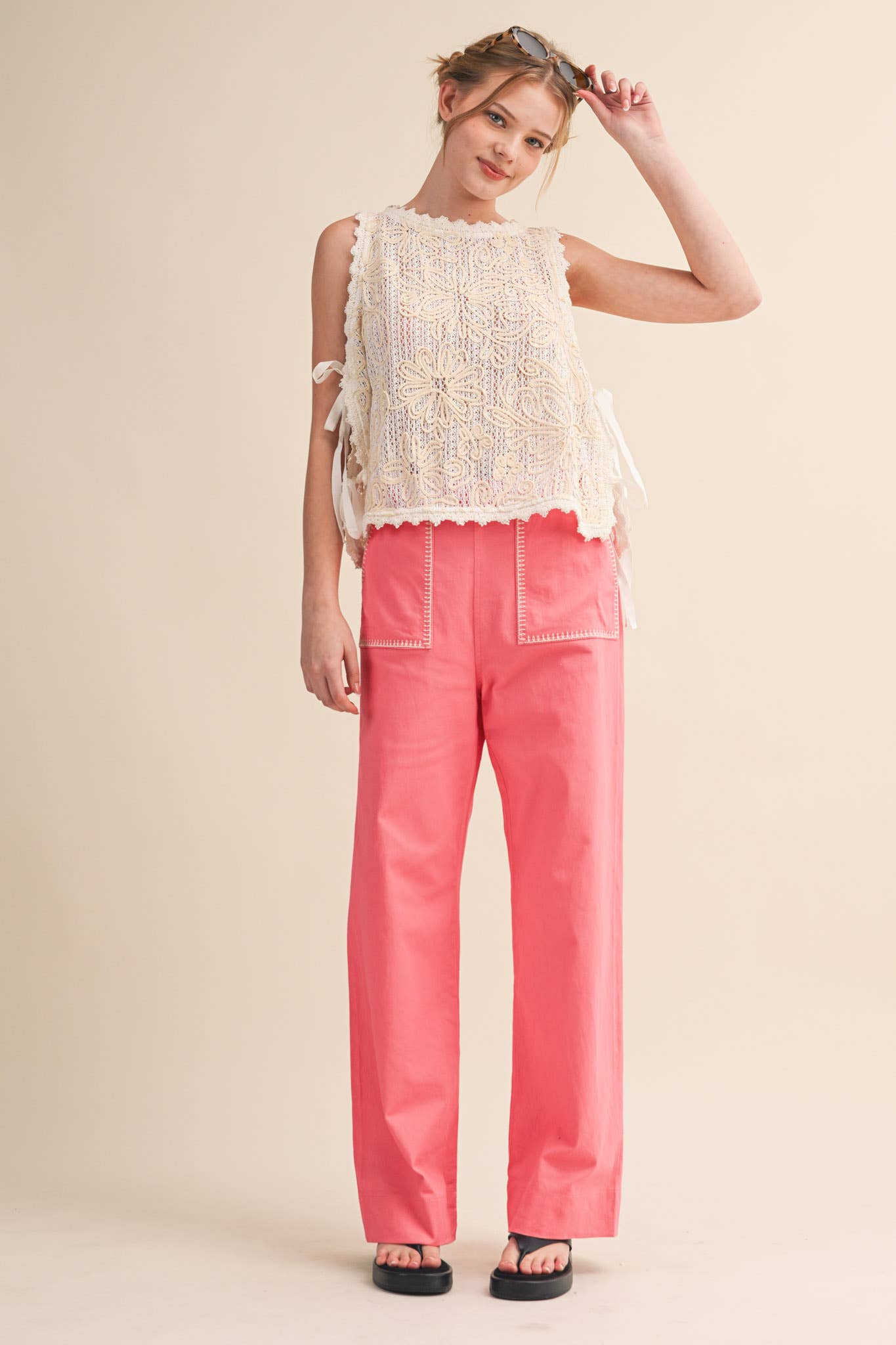 FLORAL CROCHET TANK WITH SIDE TYING DETAIL