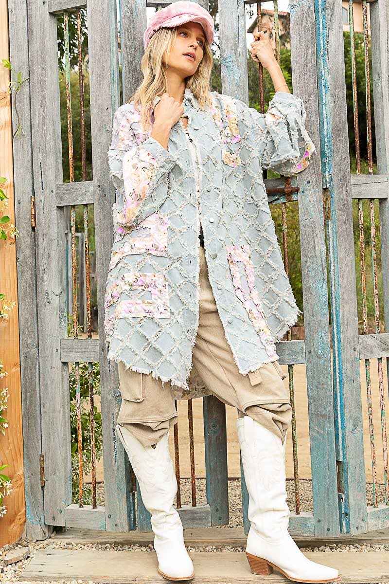 Boho Blues & Blooms Denim Shacket by Pol