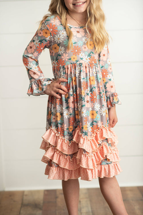 fall ruffle dress Iza Orange Ruffle Maxi Dress by OFUURE