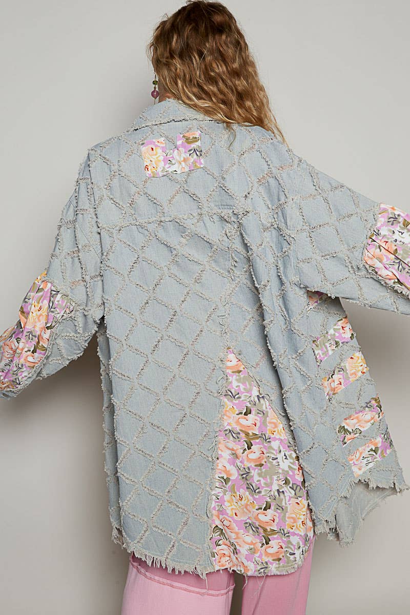 Boho Blues & Blooms Denim Shacket by Pol