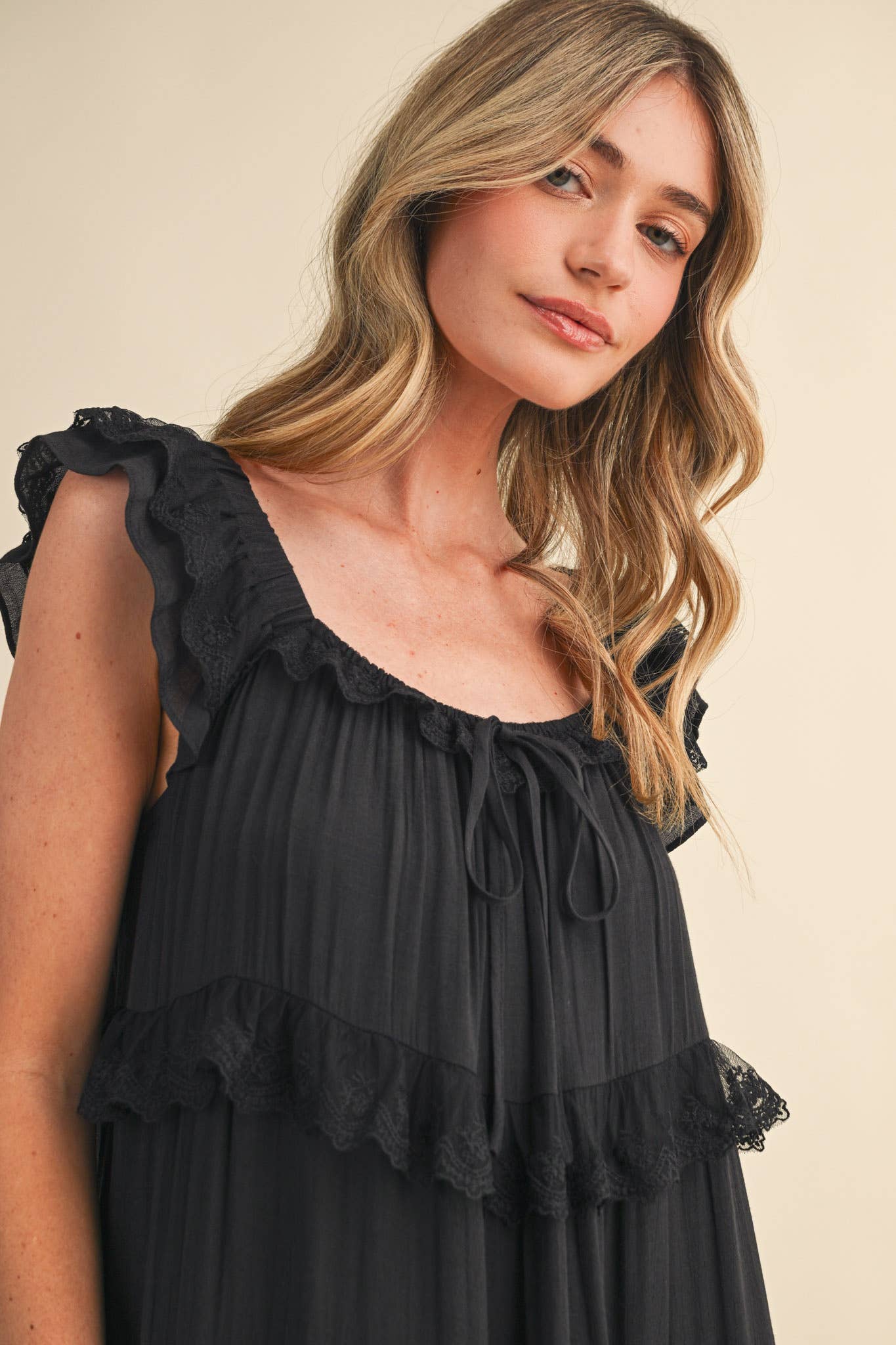 Tiered Lace Trim Maxi Dress