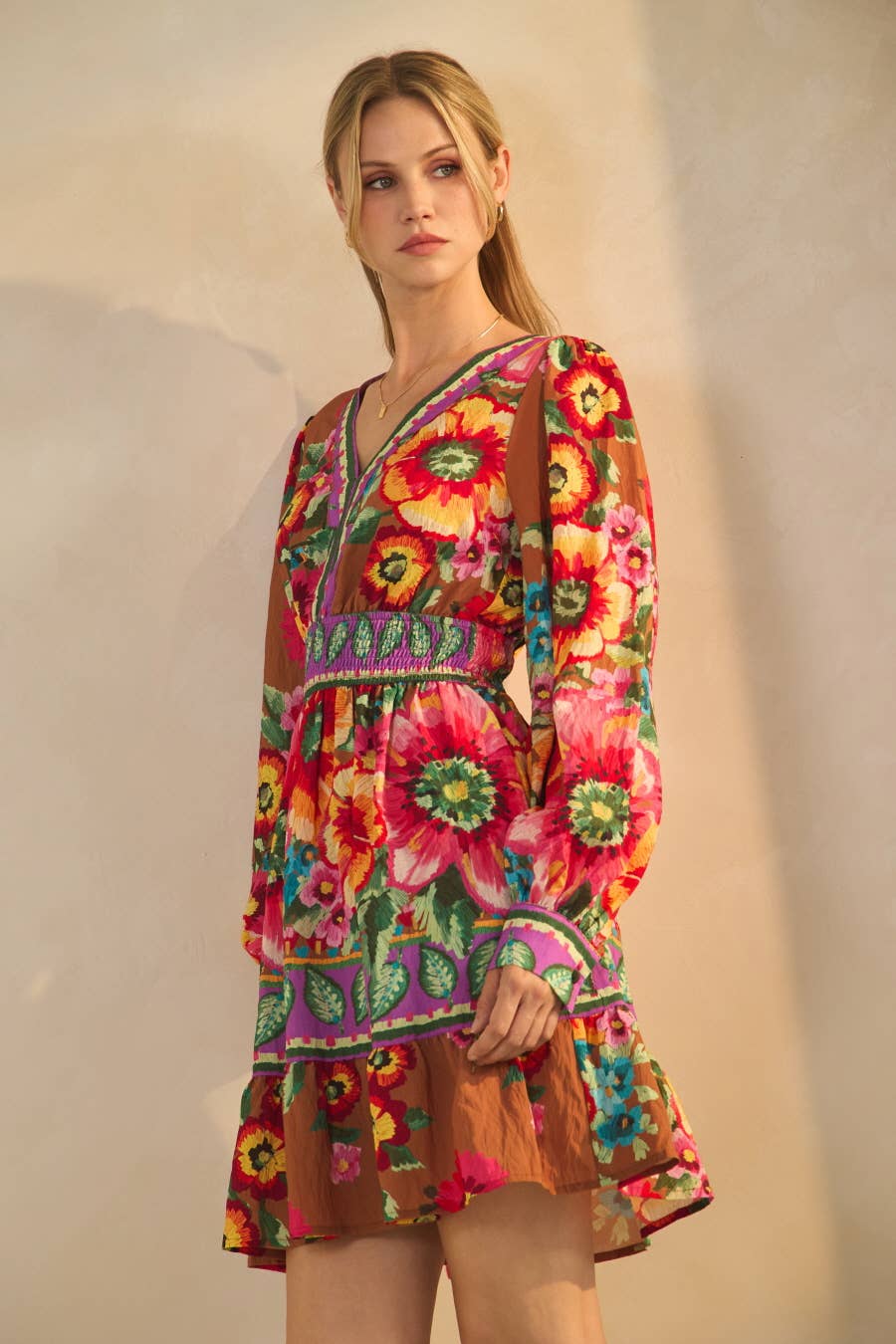 Floral Border Printed Mini Dress by Oddi