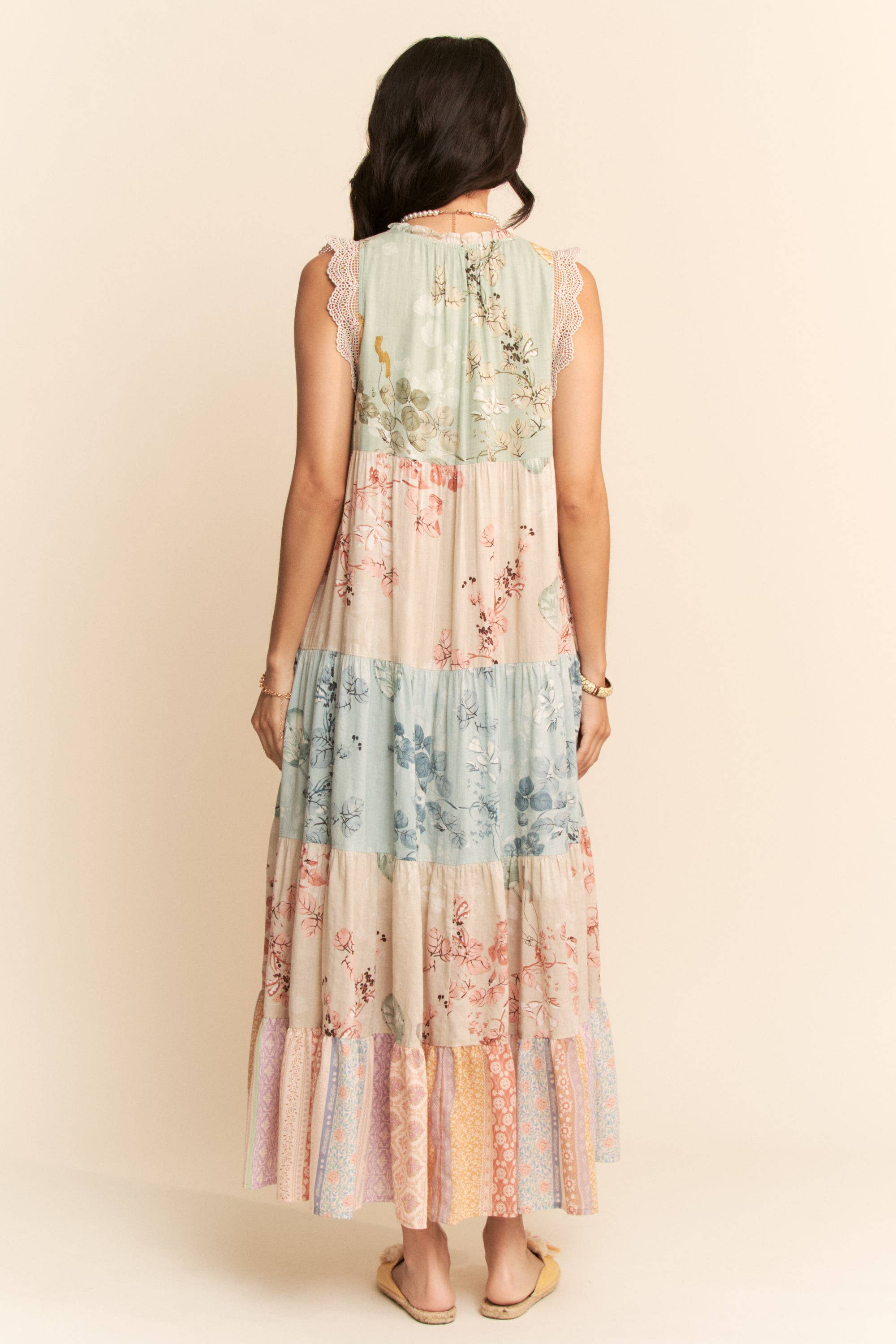 Floral Color Block Maxi Dress