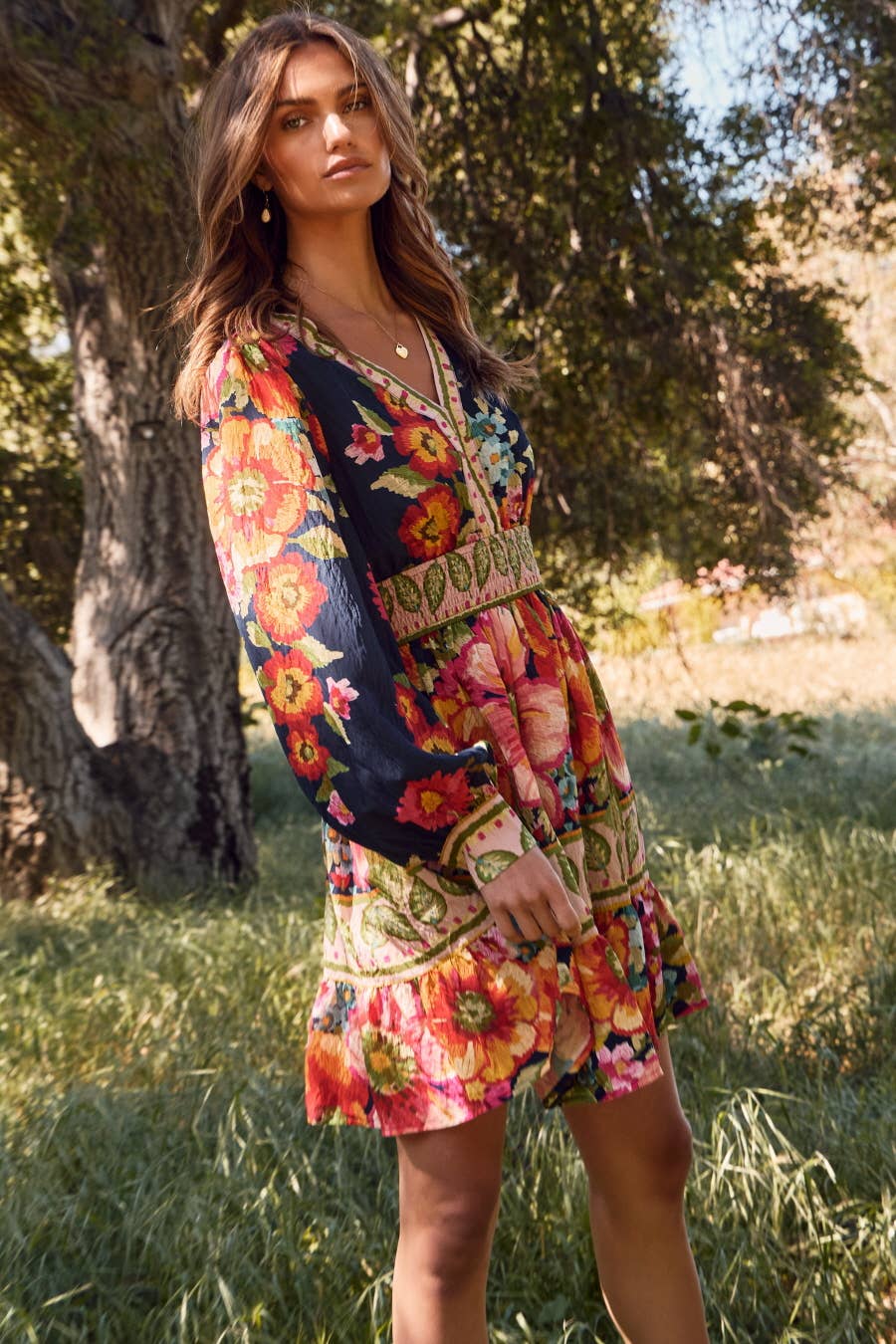 Floral Border Printed Mini Dress by Oddi