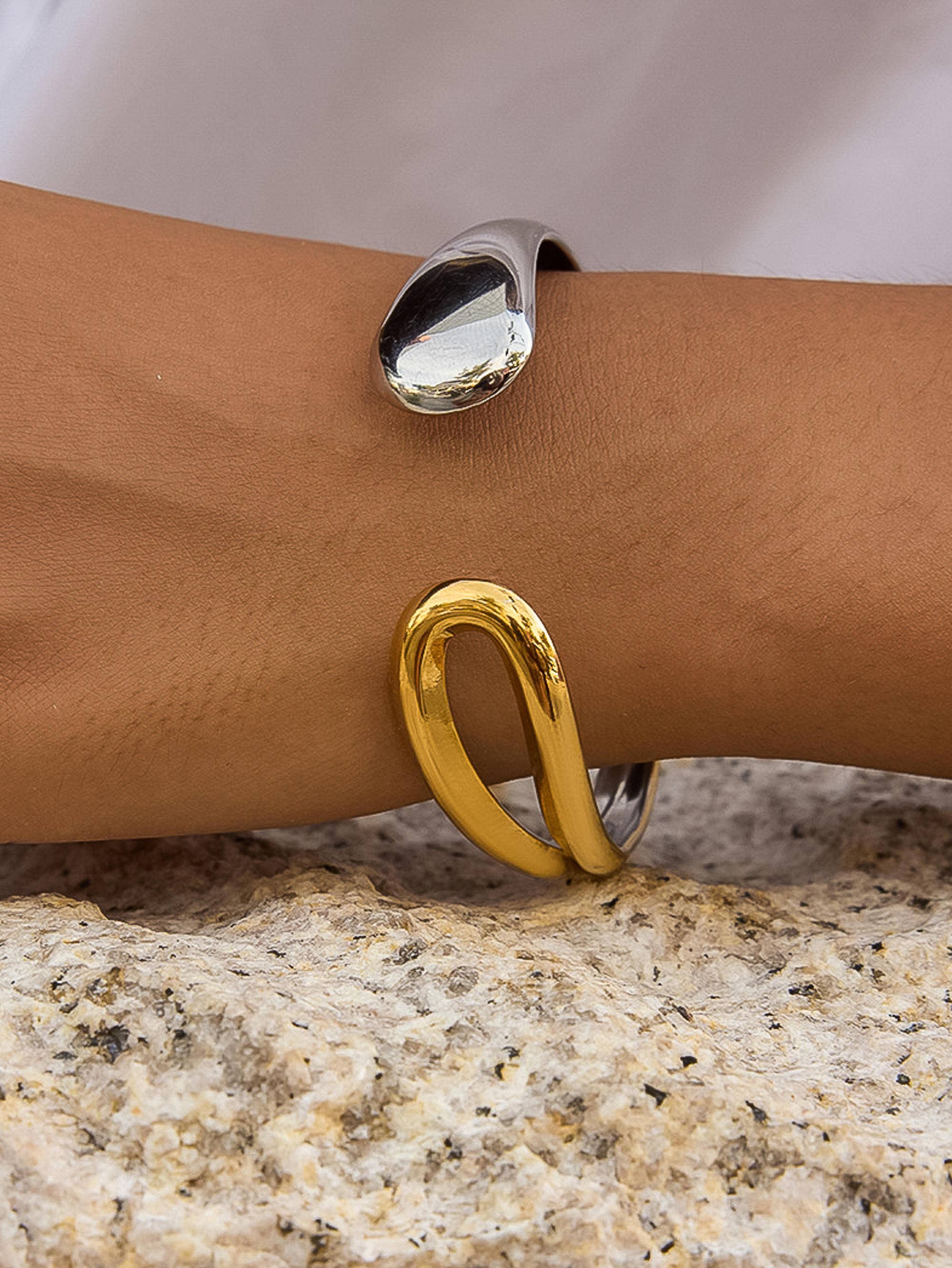 Junel 18K Gold Non-Tarnish Open Cuff Bracelet