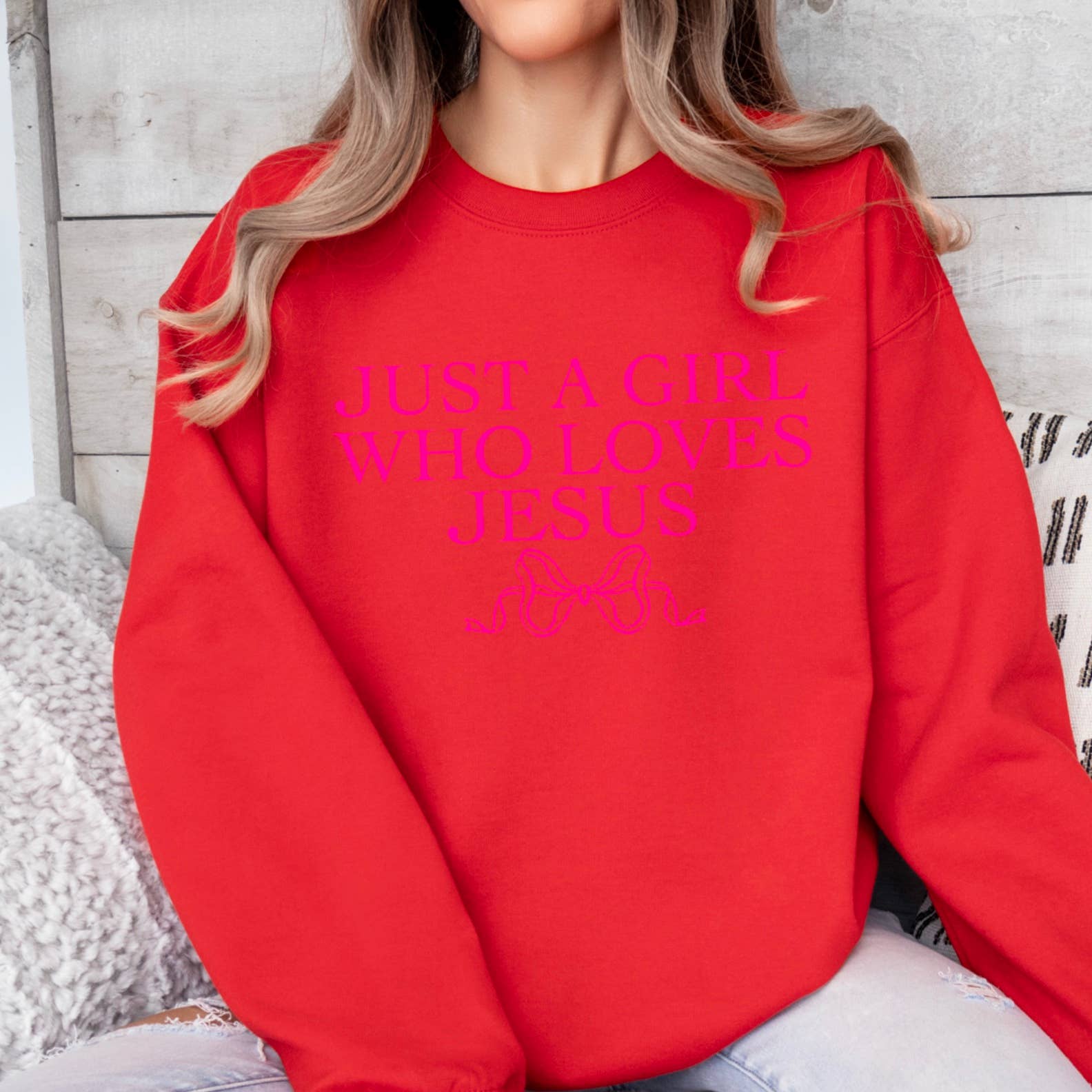 Just A Girl Who Loves Jesus Christian Graphic Sweatshirt 