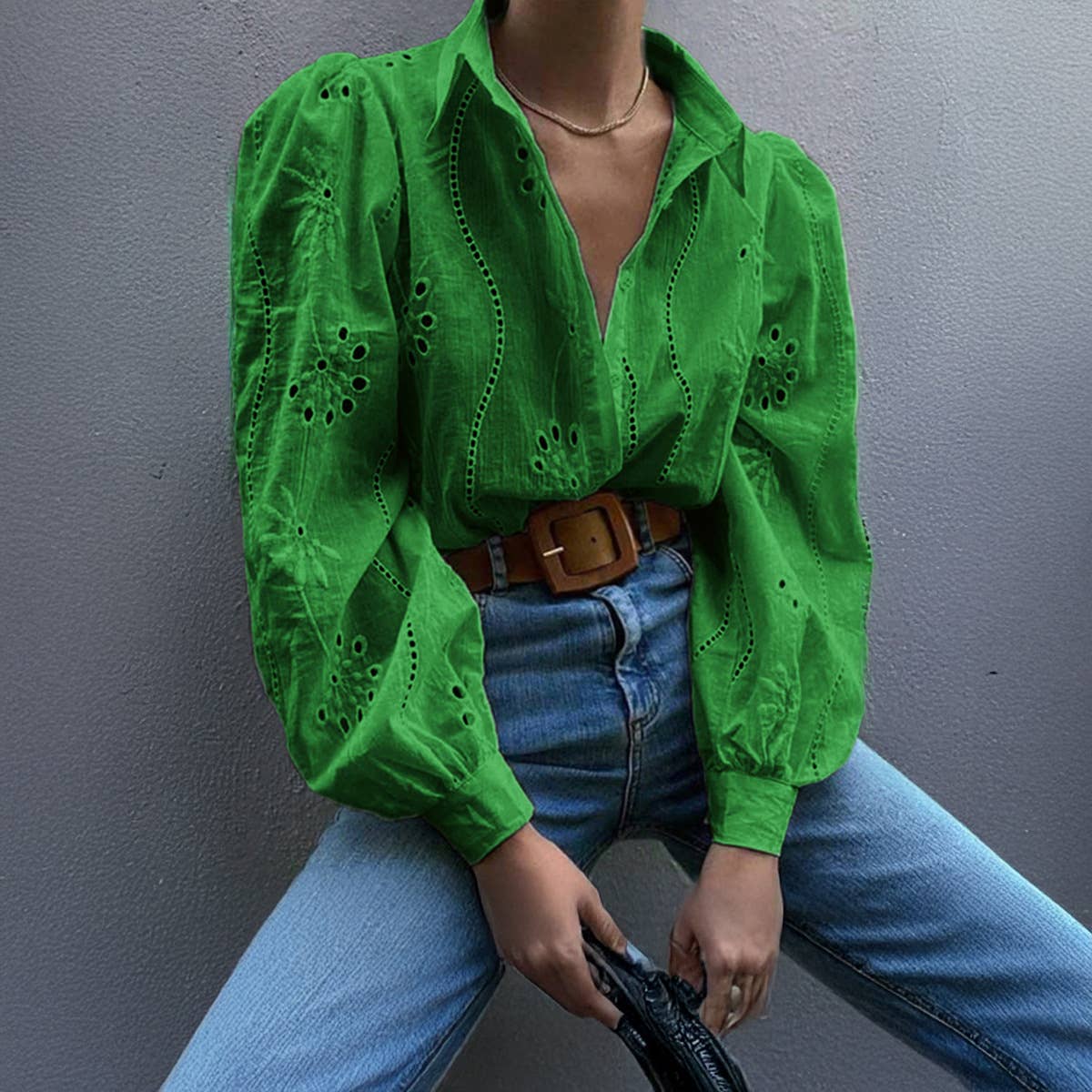 CASUAL FASHION HOLLOW BUBBLE SLEEVE CARDIGAN