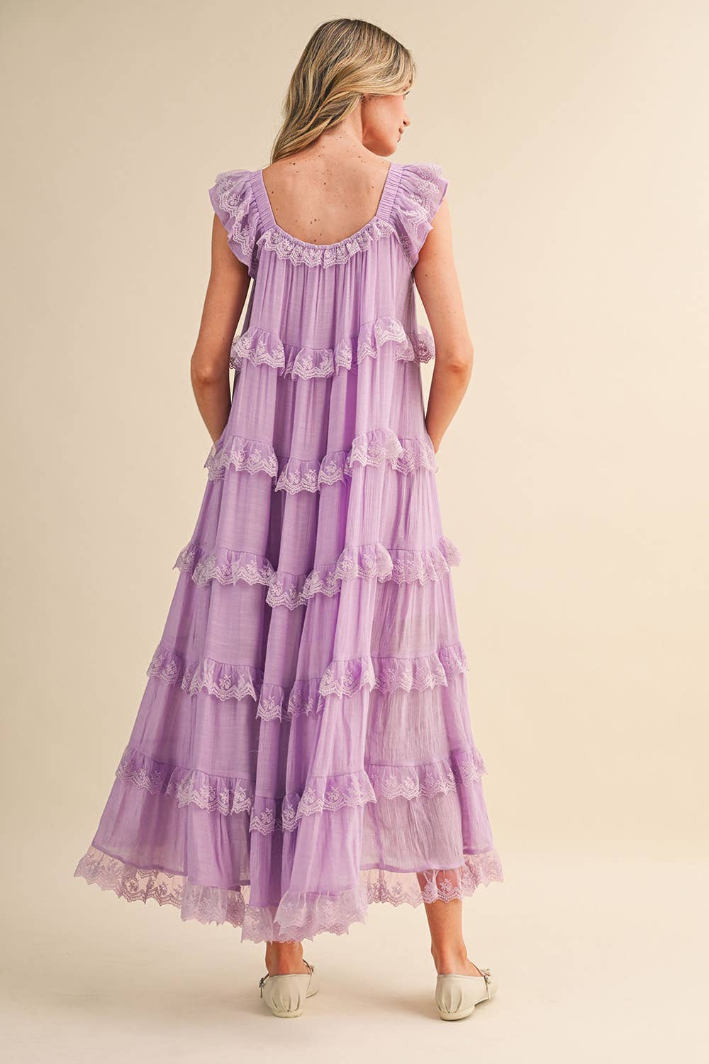Tiered Lace Trim Maxi Dress