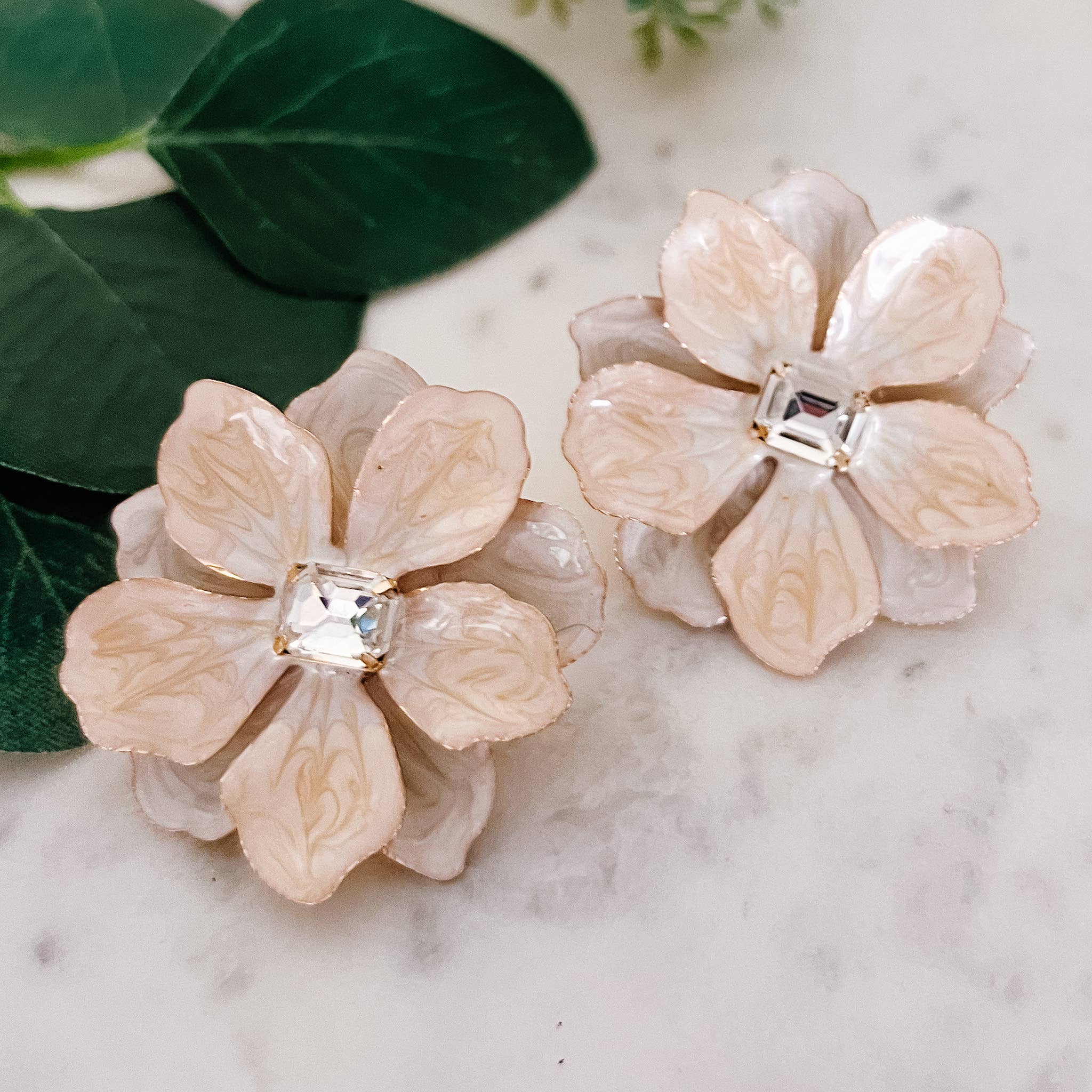 Pearlescent White Flower Earrings