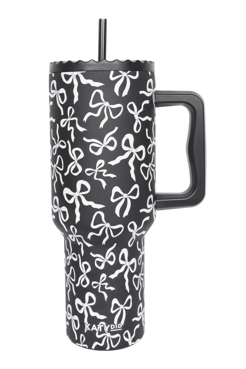 Black & White Bows All Over 38 Oz Drink Tumbler