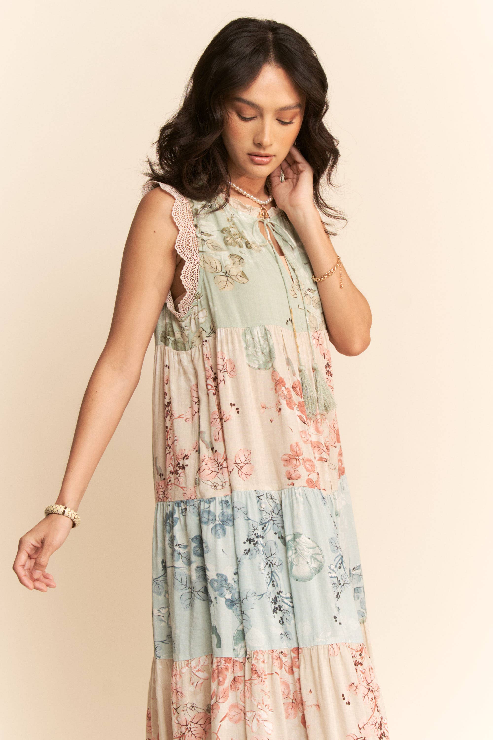 Floral Color Block Maxi Dress
