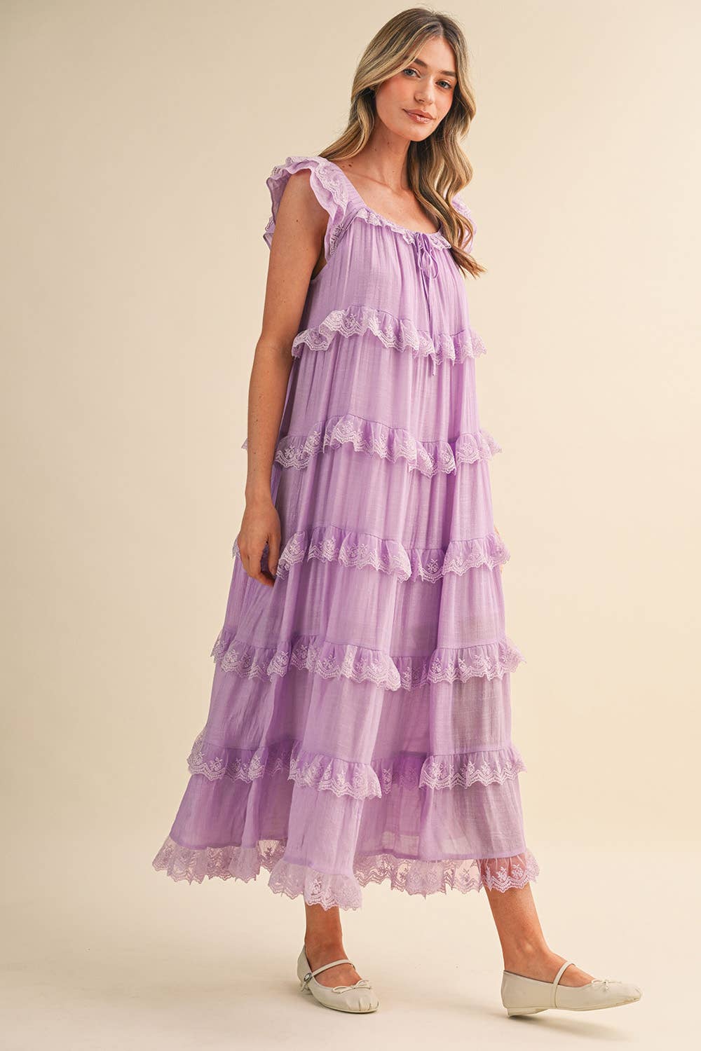 Tiered Lace Trim Maxi Dress