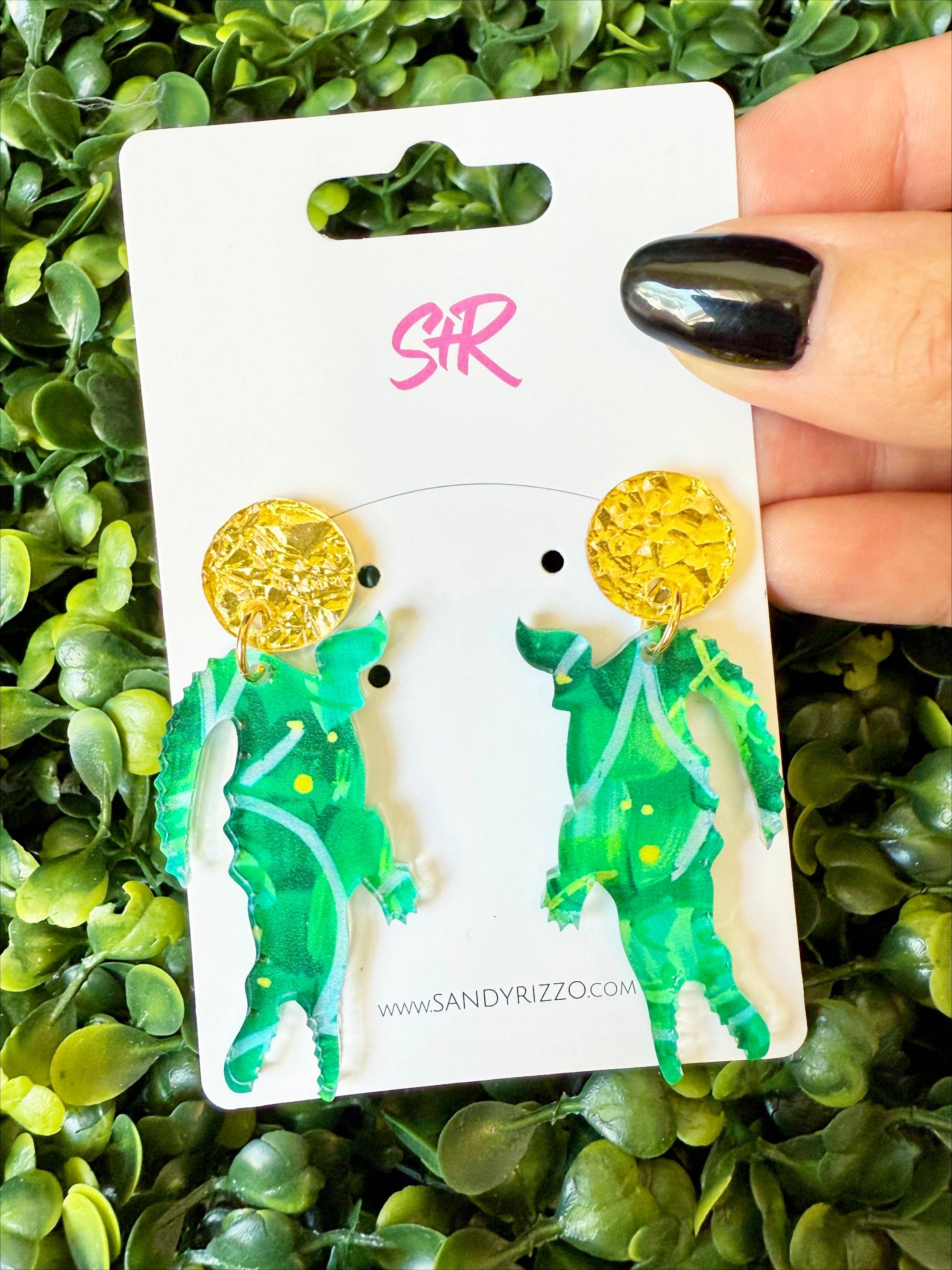 Green Art Acrylic Gator Dangle Earring