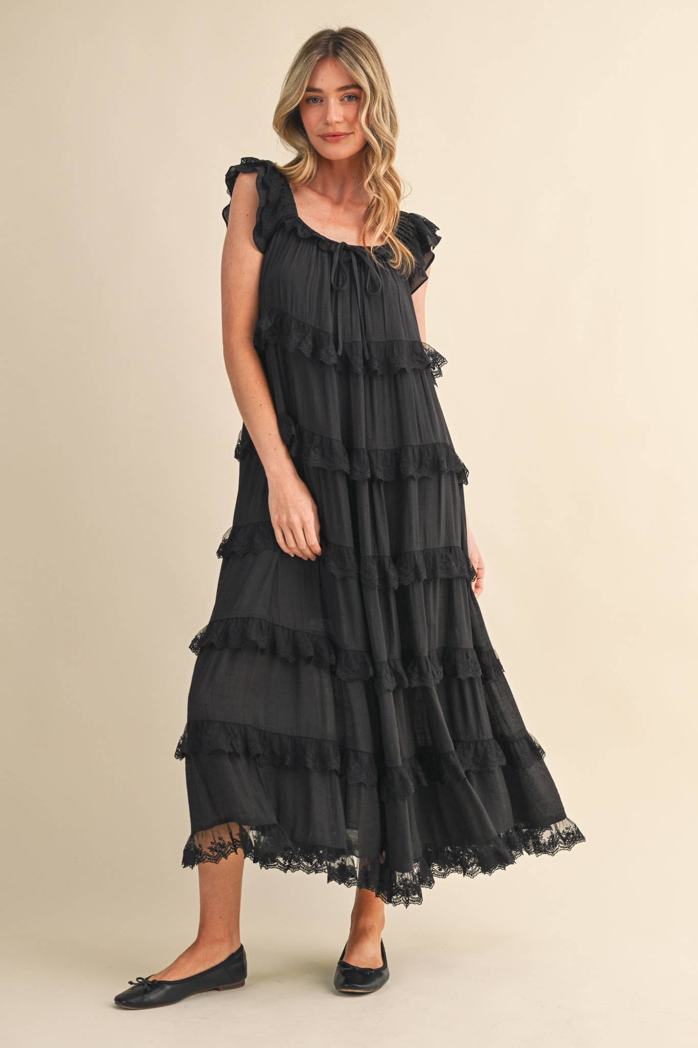 Tiered Lace Trim Maxi Dress