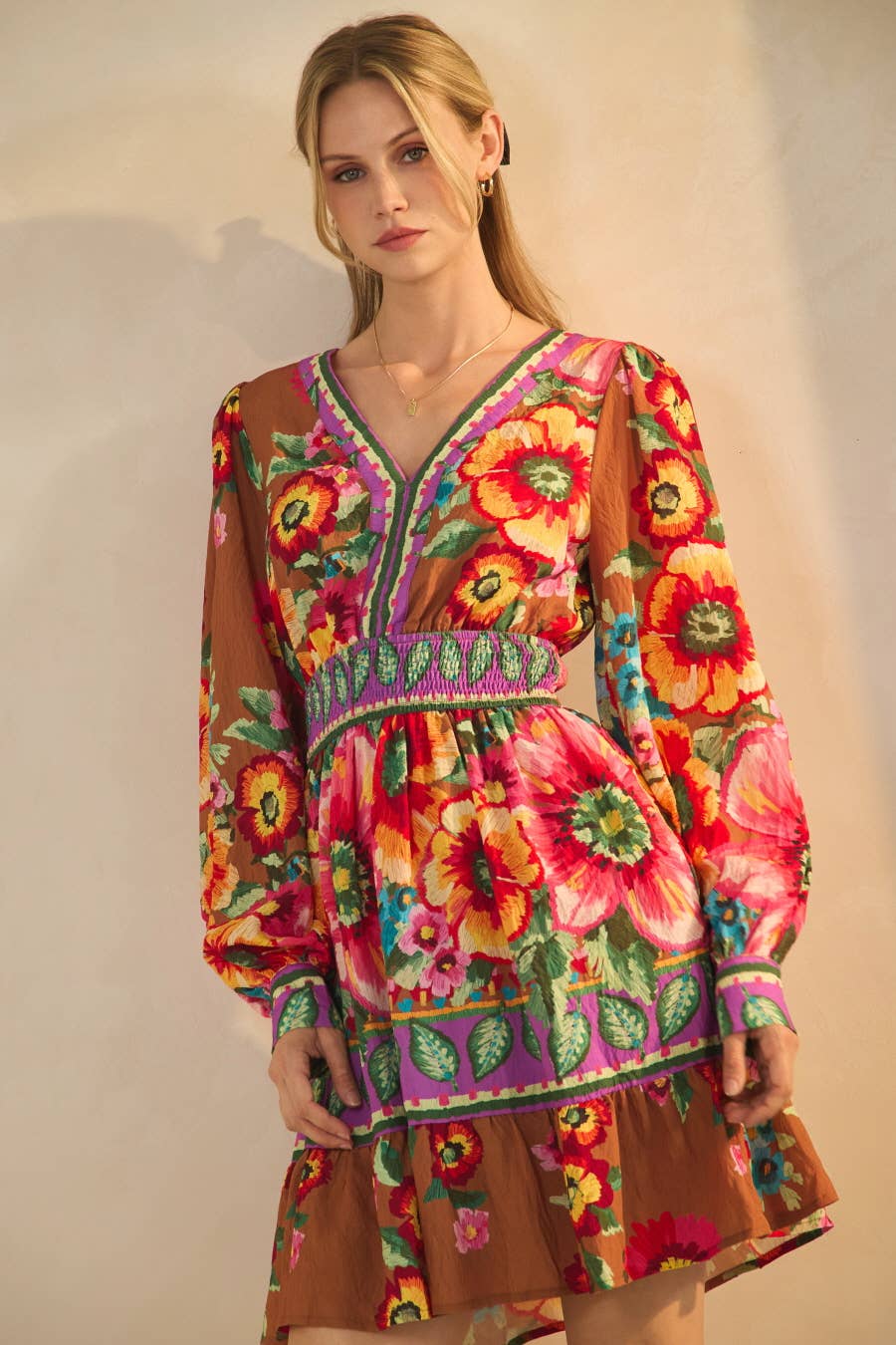 Floral Border Printed Mini Dress by Oddi