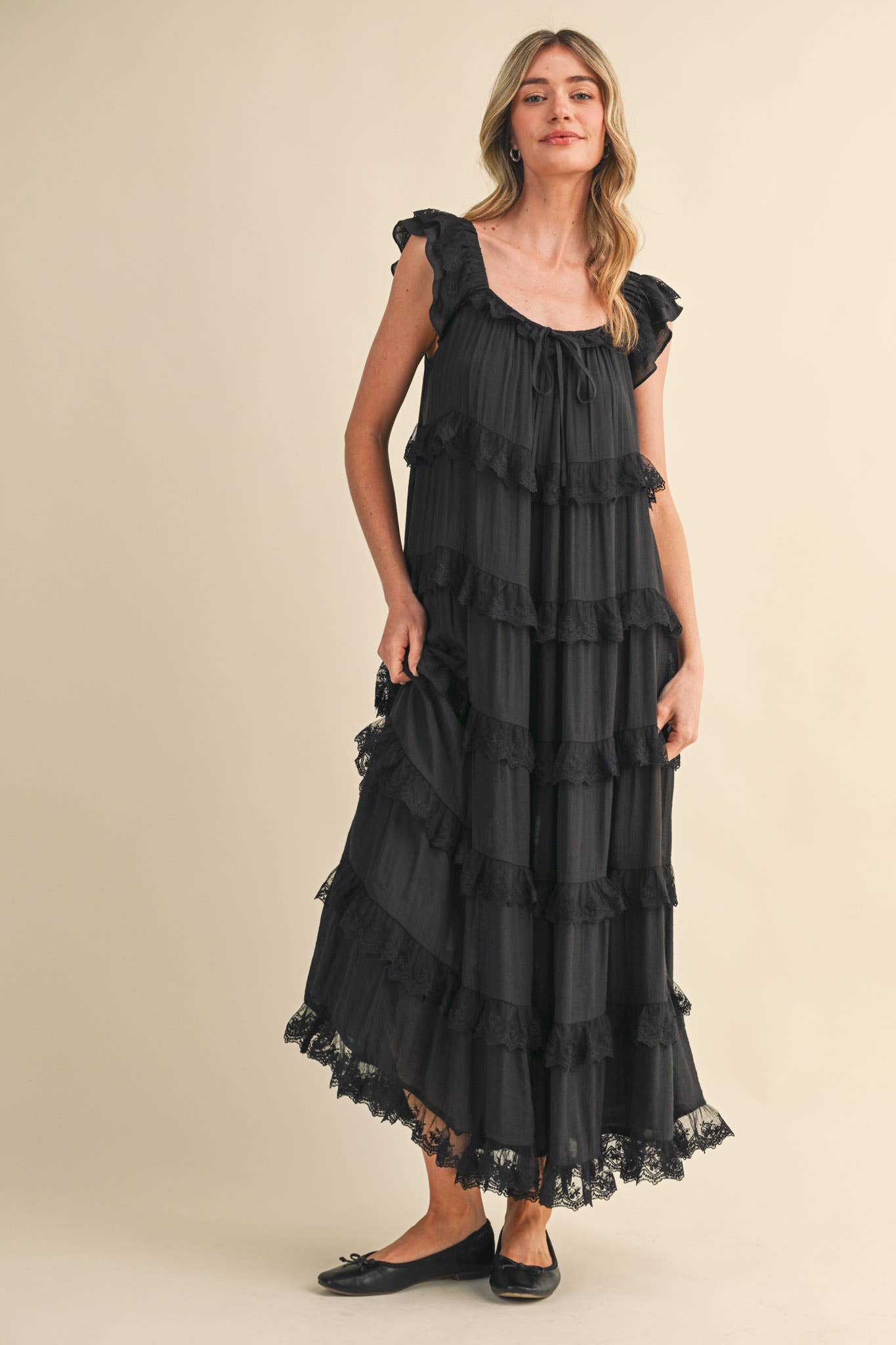 Tiered Lace Trim Maxi Dress