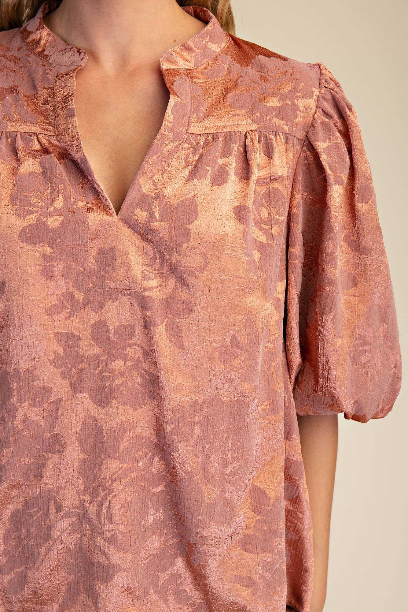 High Round Neck Puff Sleeve Top