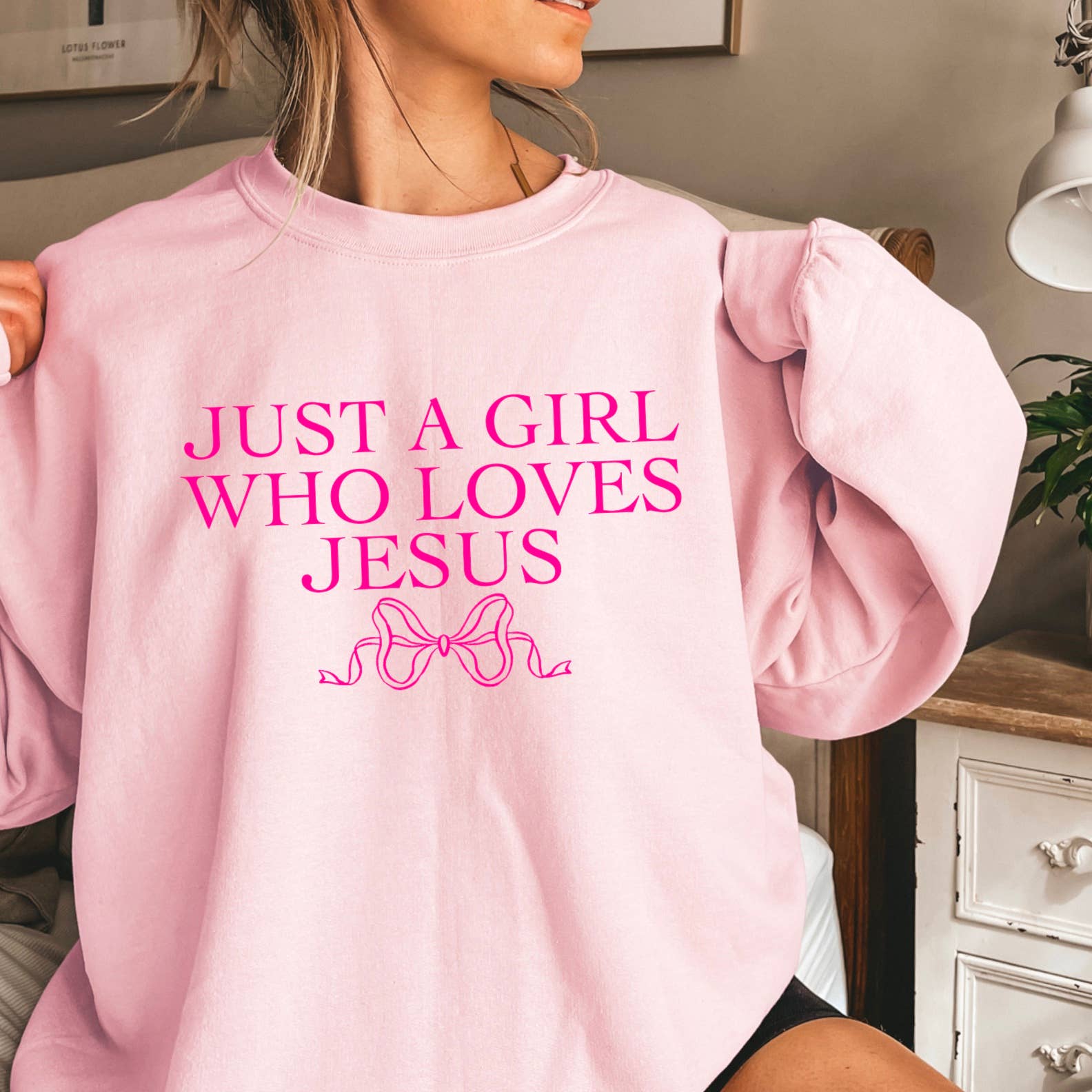 Just A Girl Who Loves Jesus Christian Graphic Sweatshirt 