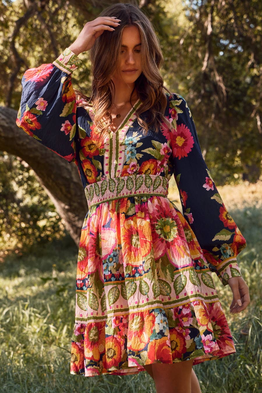 Floral Border Printed Mini Dress by Oddi