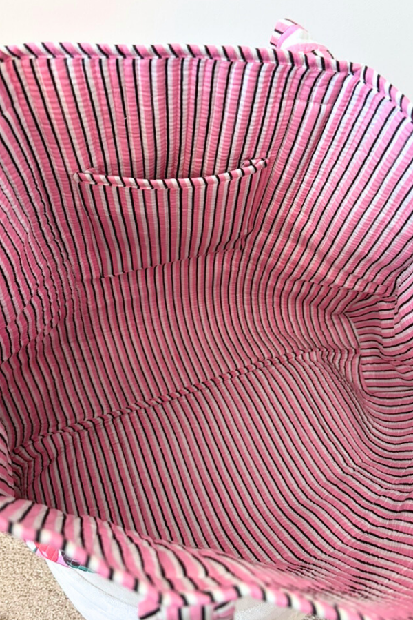 Eliza Pink Striped Cherry Tote Bag