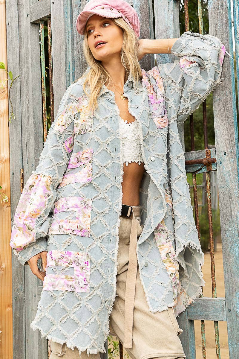 Boho Blues & Blooms Denim Shacket by Pol