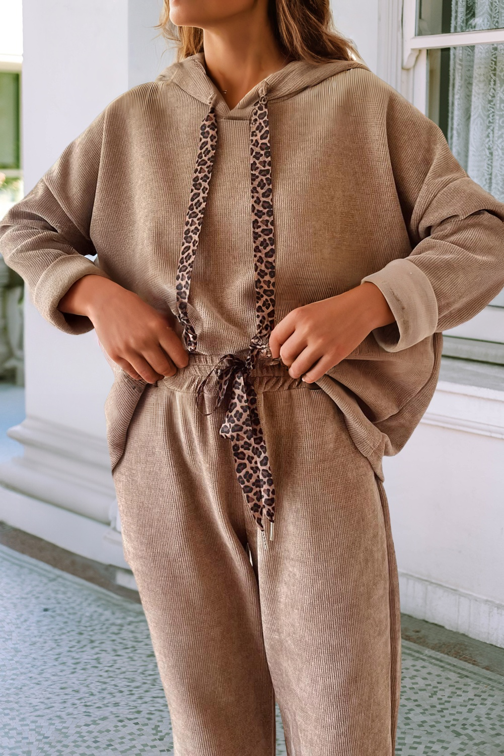 LDC Pullover Hoodie and High Waist Pants Corduroy Suit