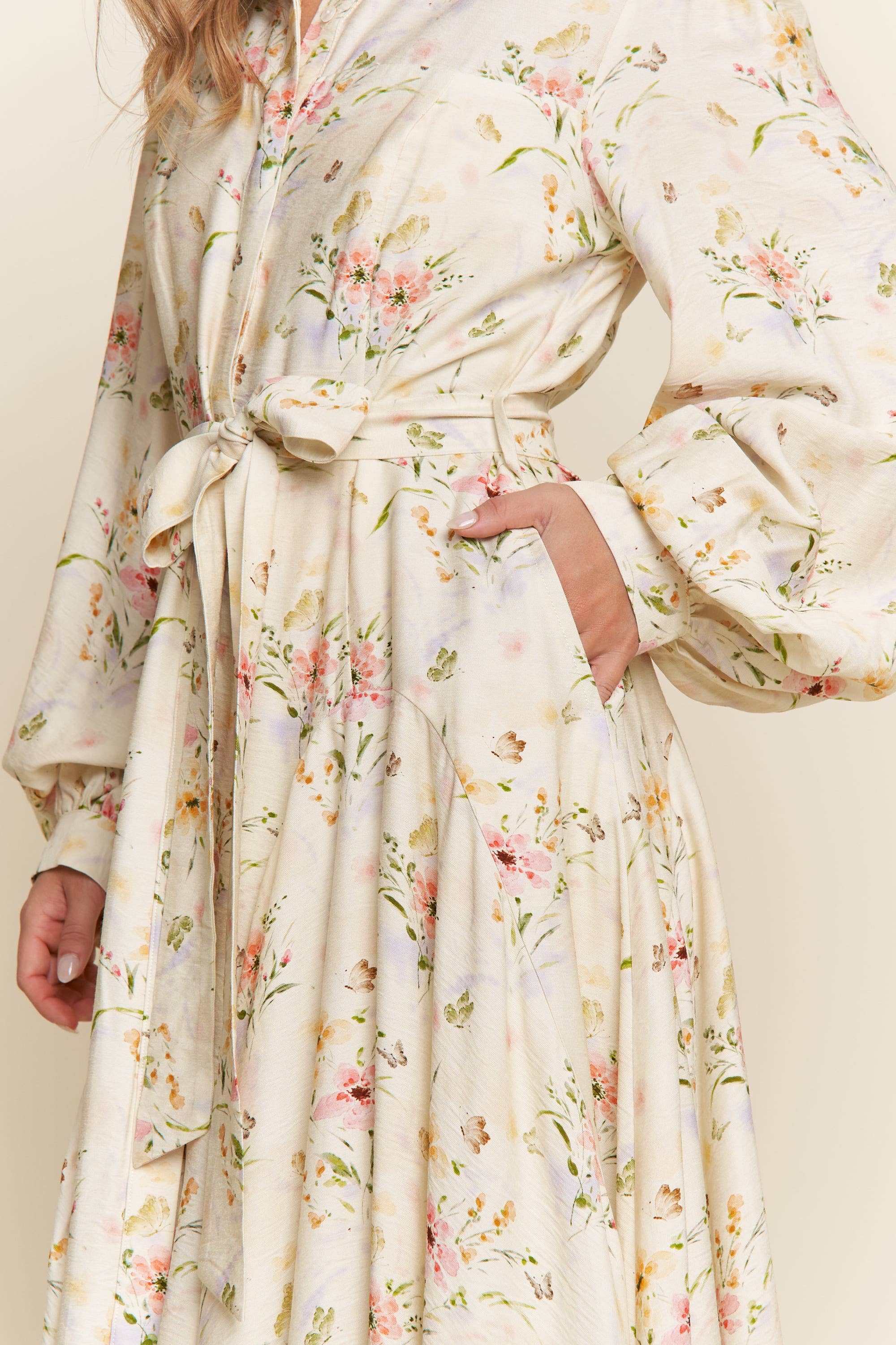 Floral Pattern Maxi Button Down Dress