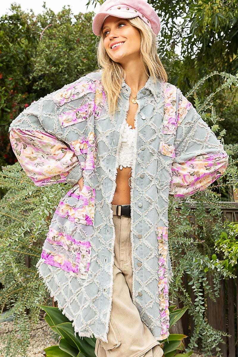 Boho Blues & Blooms Denim Shacket by Pol