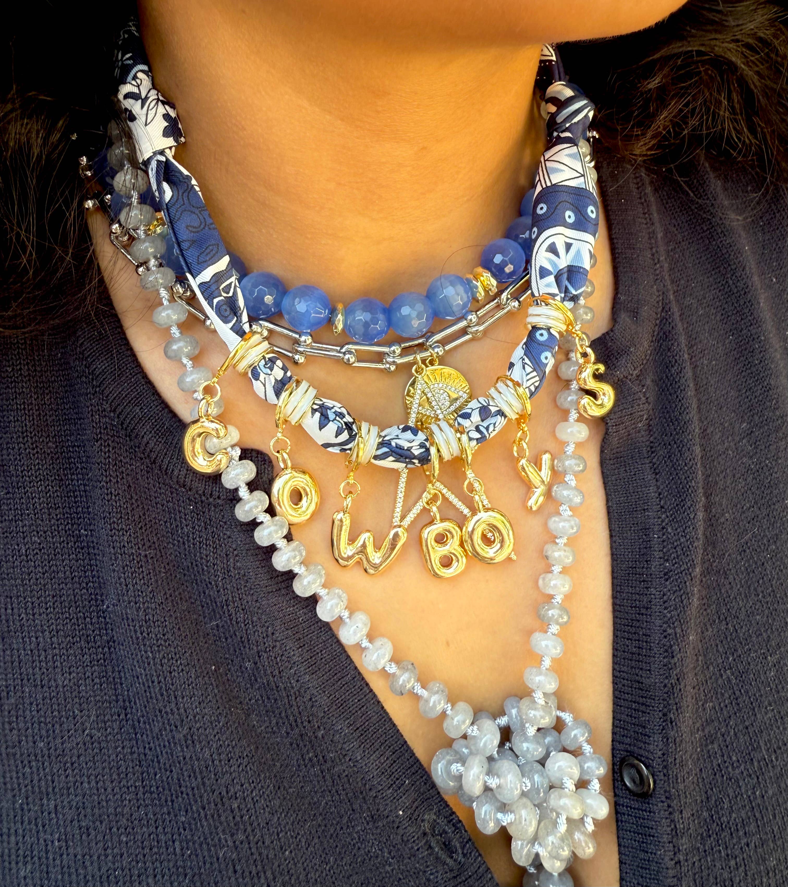 Cowboy Game Day Bubble Letter Scarf Necklace 