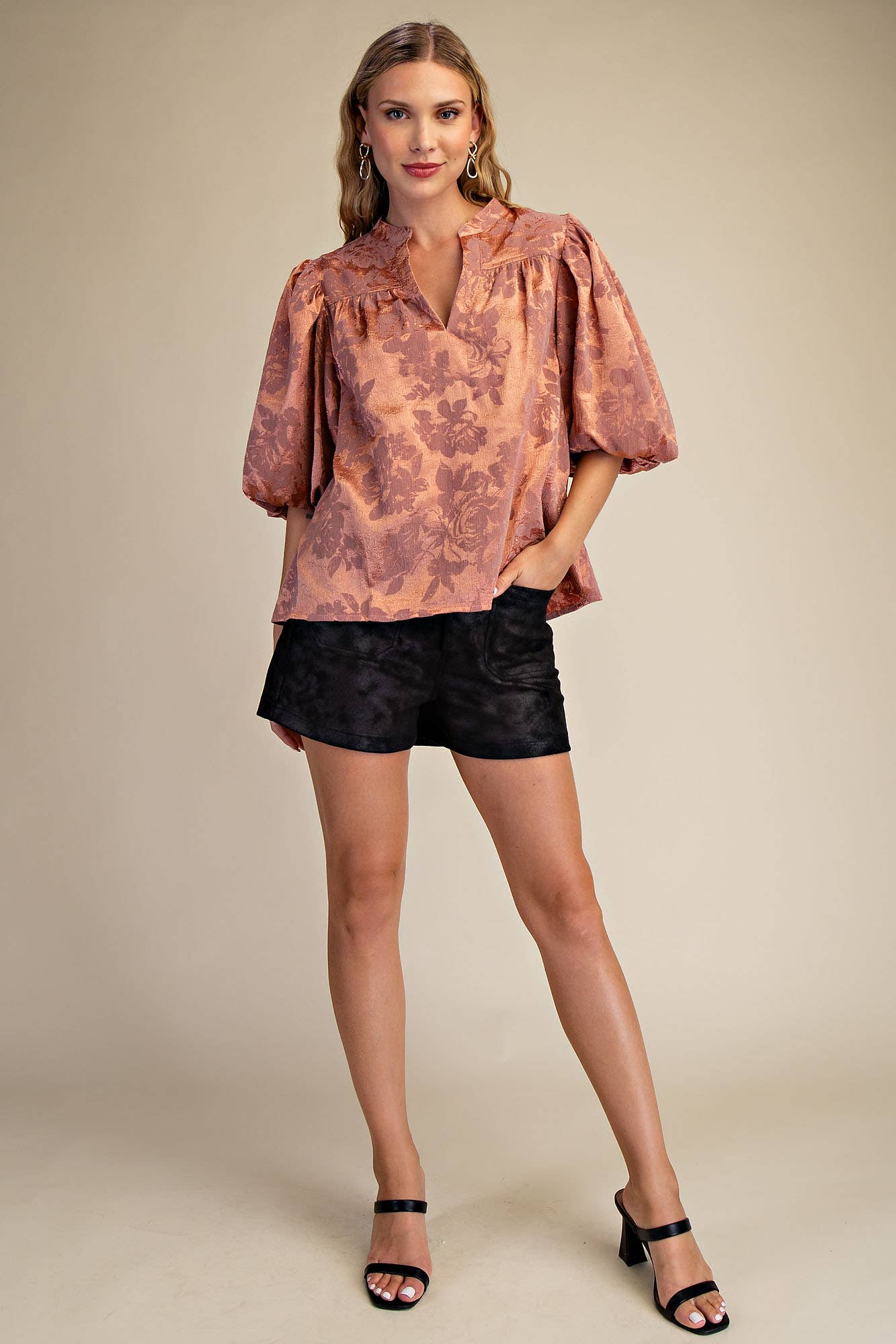 High Round Neck Puff Sleeve Top