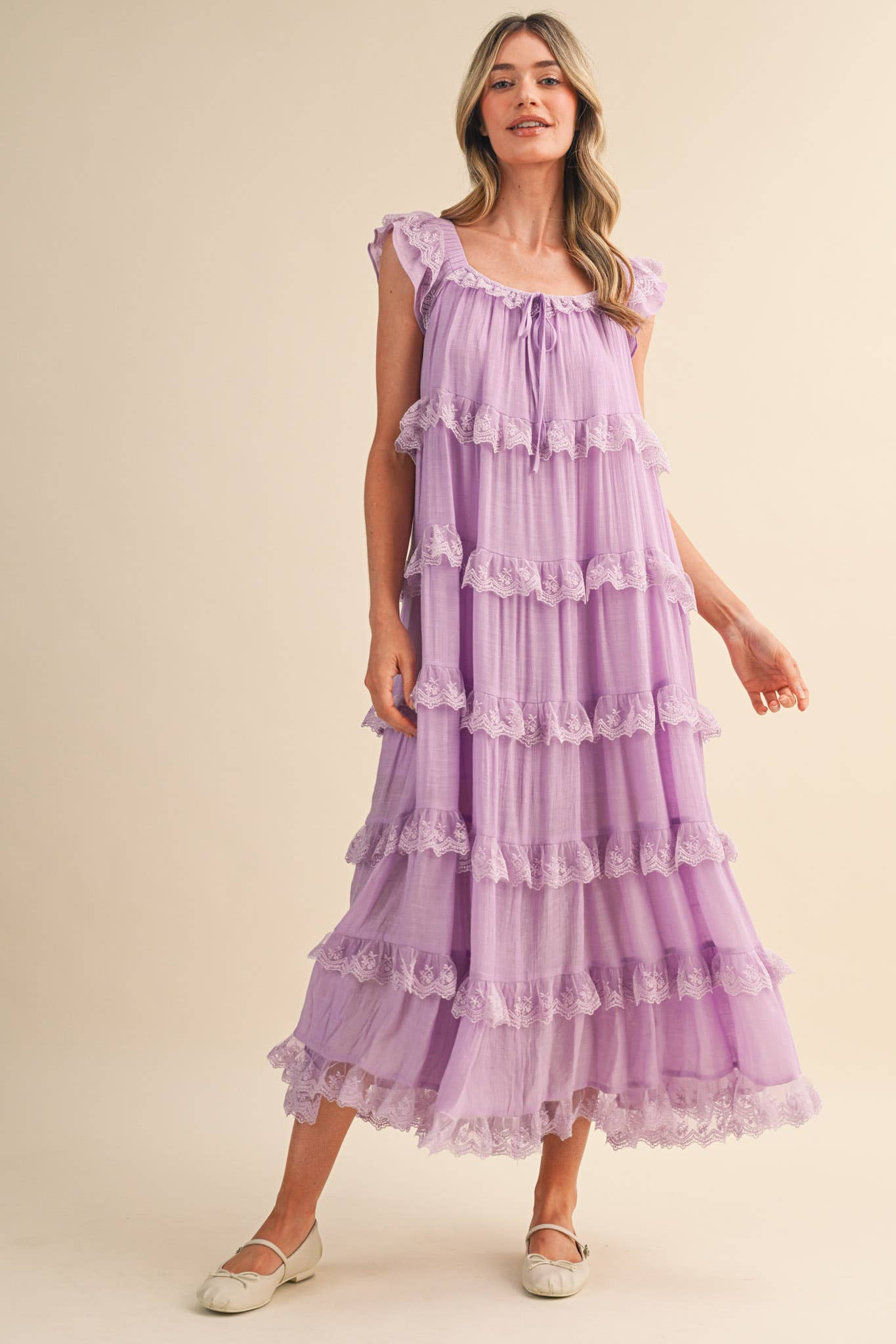 Tiered Lace Trim Maxi Dress