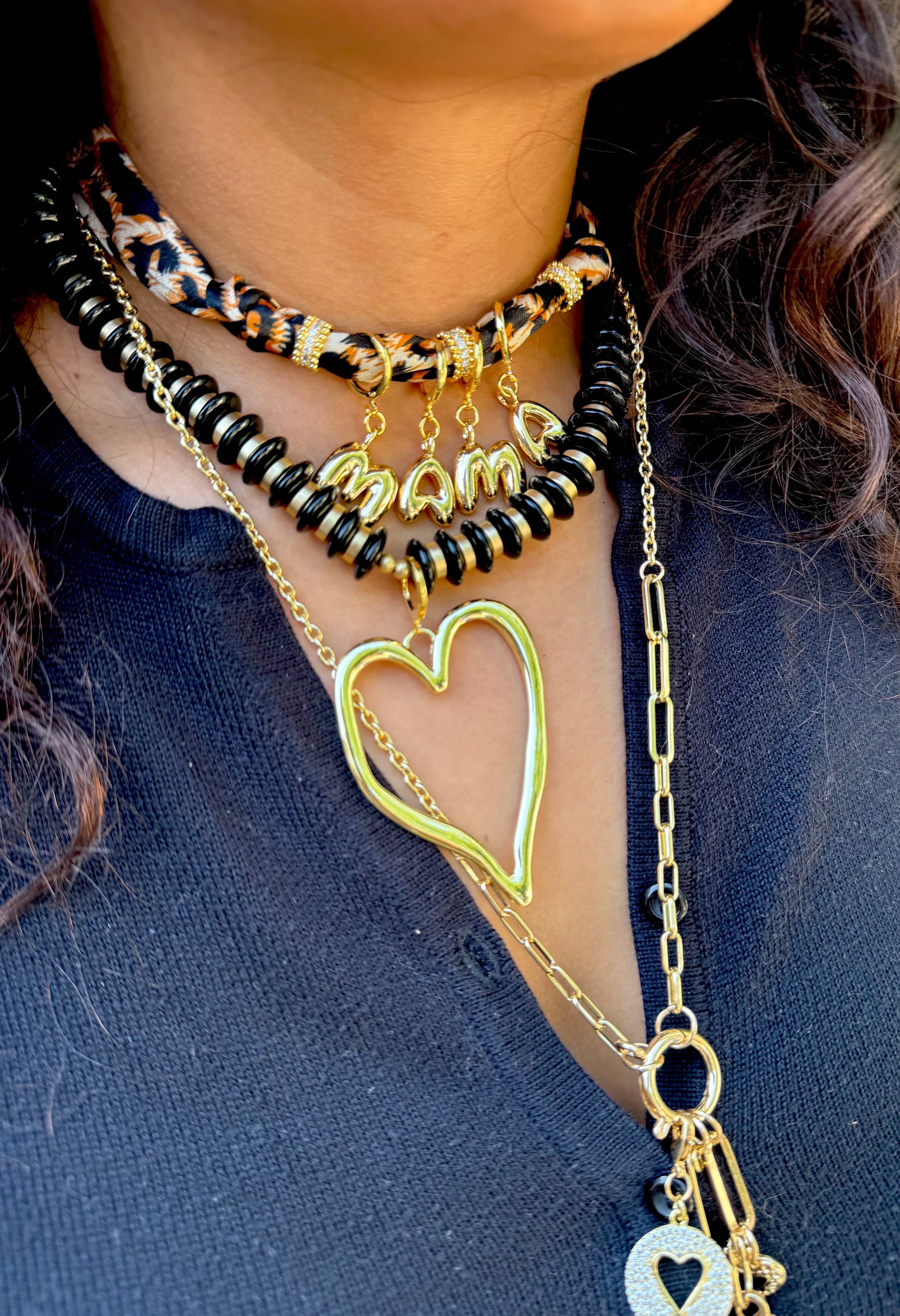 Mama Bubble Letter Scarf Necklace 