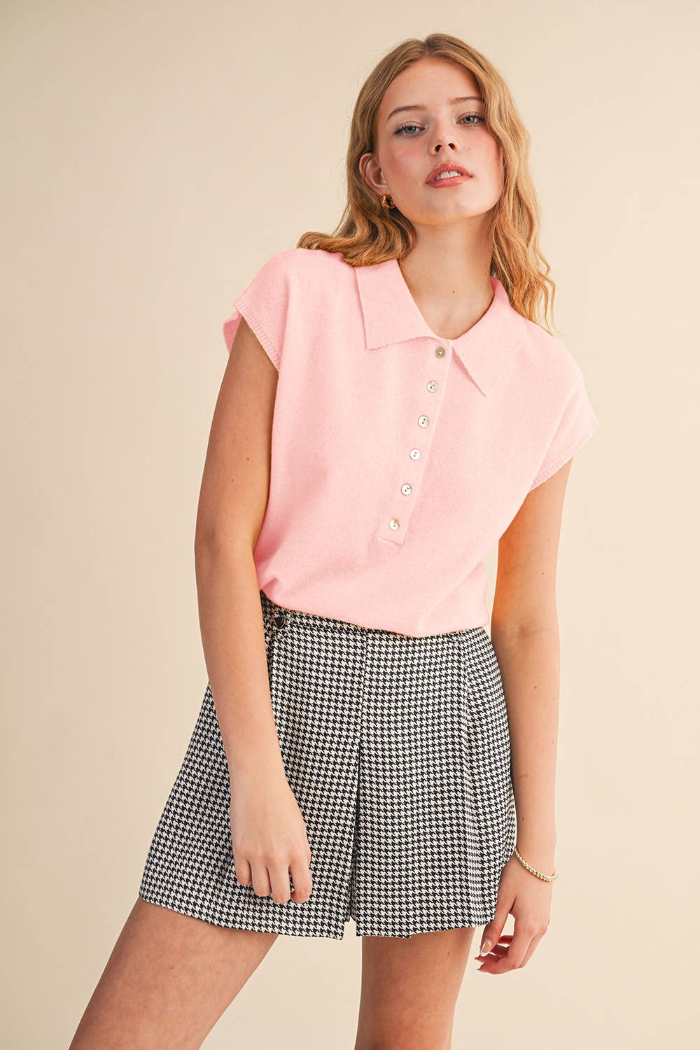 CAP SLEEVE COLLARED SWEATER VEST MSW11231