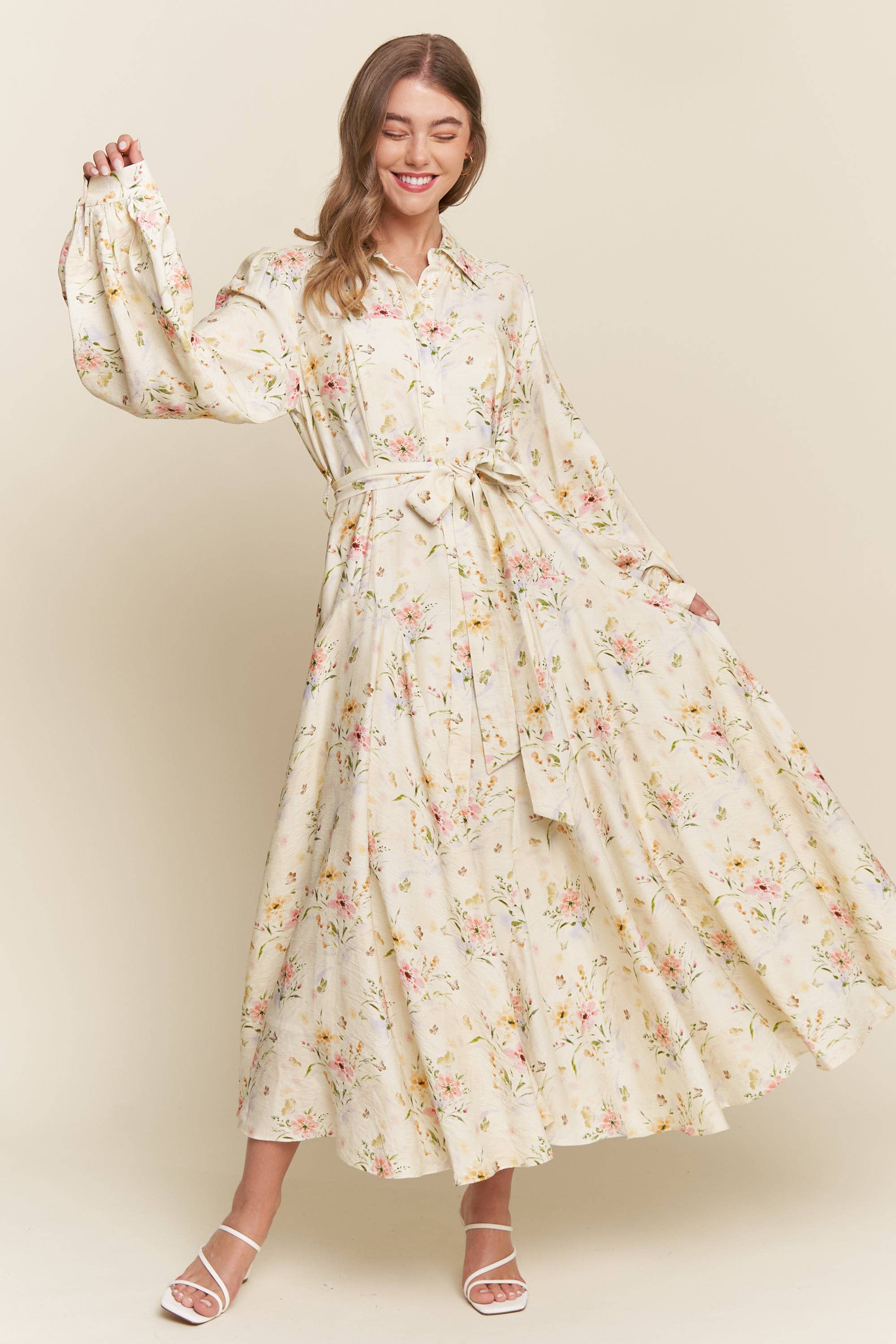 Floral Pattern Maxi Button Down Dress