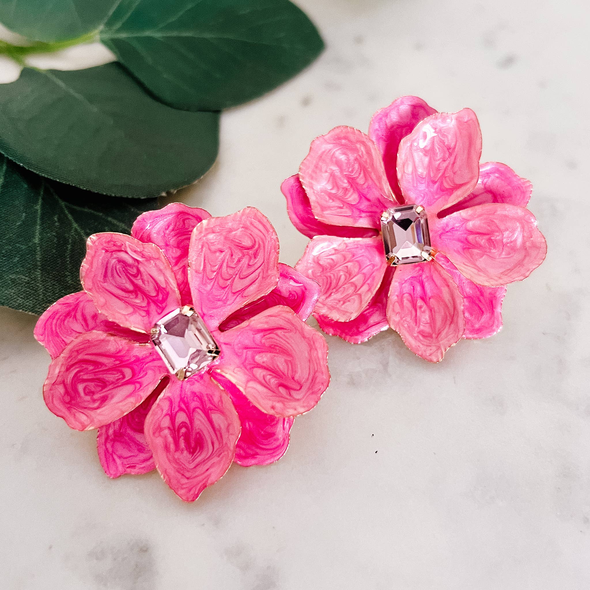 Pearlescent Pink Flower Earrings