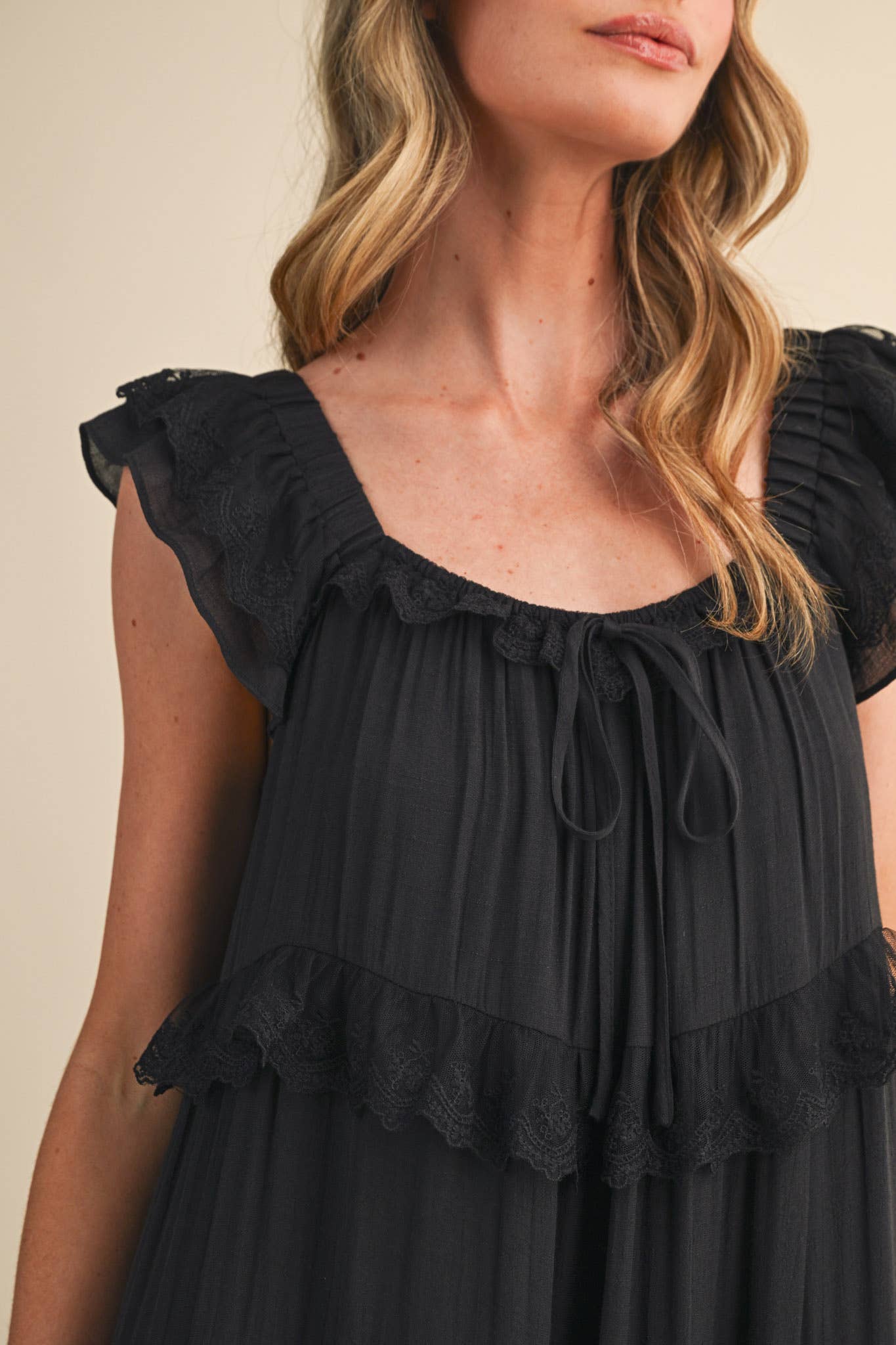 Tiered Lace Trim Maxi Dress