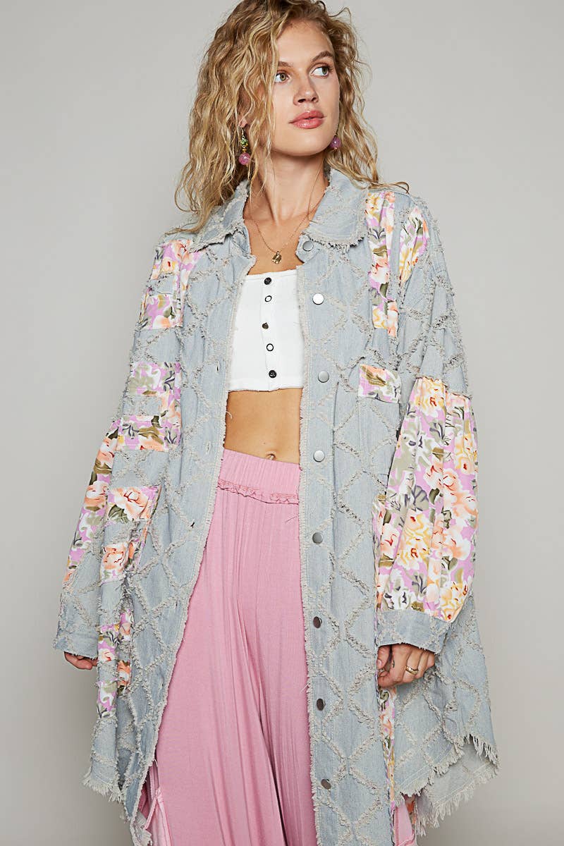 Boho Blues & Blooms Denim Shacket by Pol