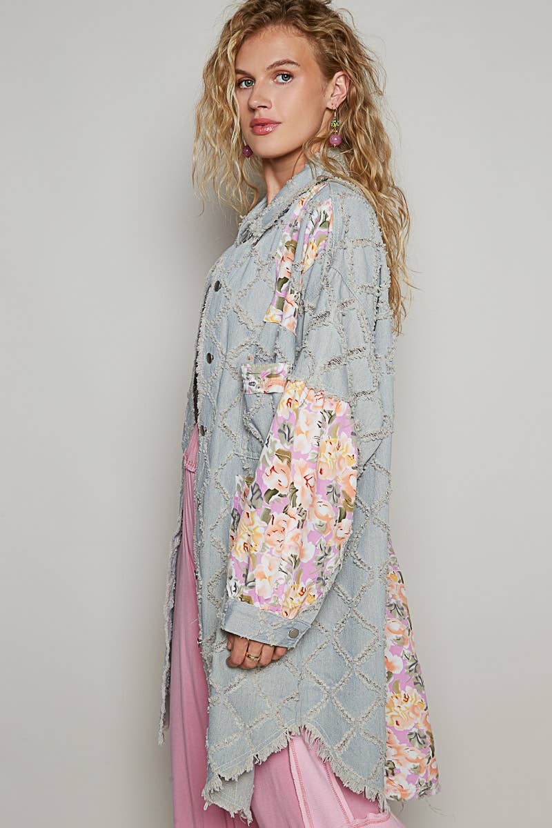 Boho Blues & Blooms Denim Shacket by Pol