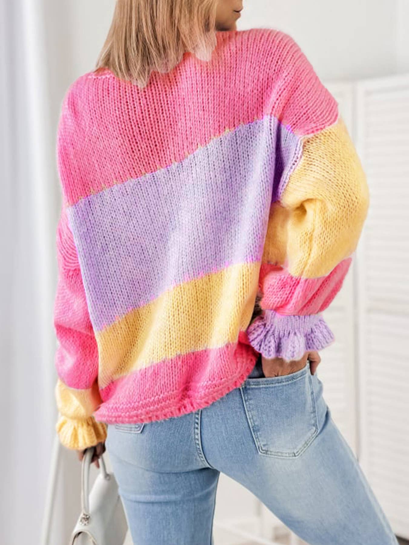 Pastel Colorblock Ruffle Cardigan