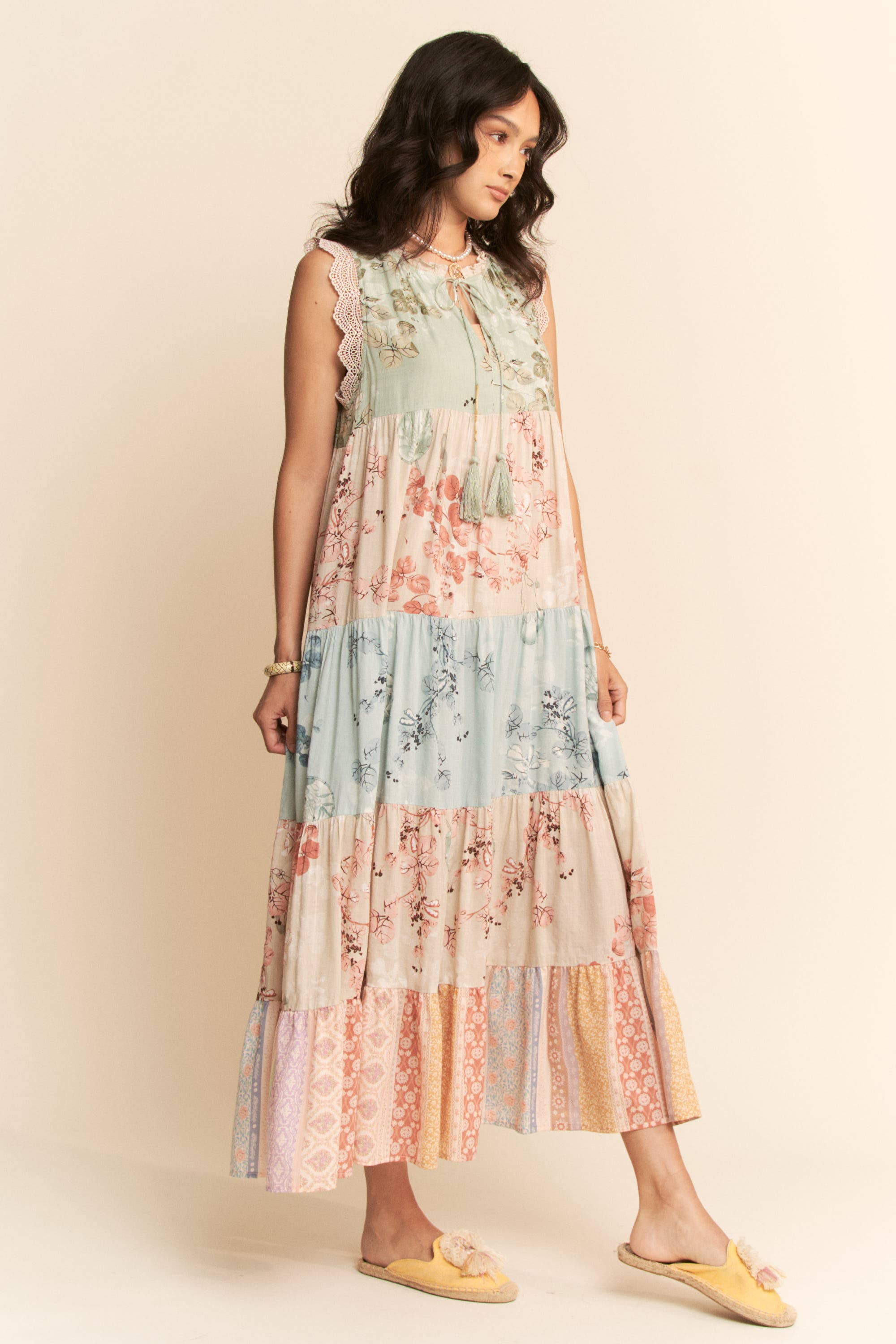 Floral Color Block Maxi Dress