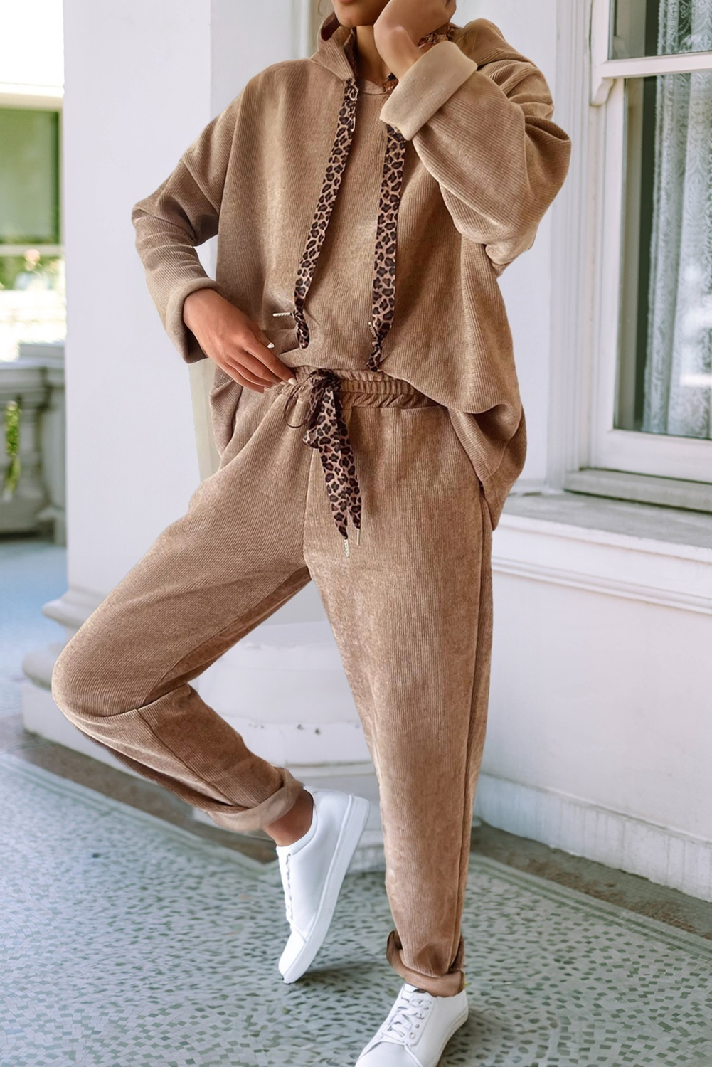 LDC Pullover Hoodie and High Waist Pants Corduroy Suit