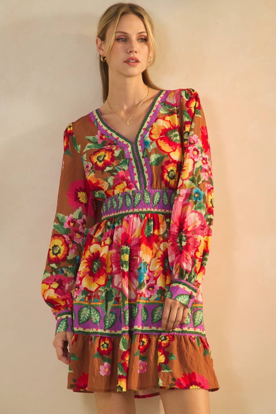 Floral Border Printed Mini Dress by Oddi