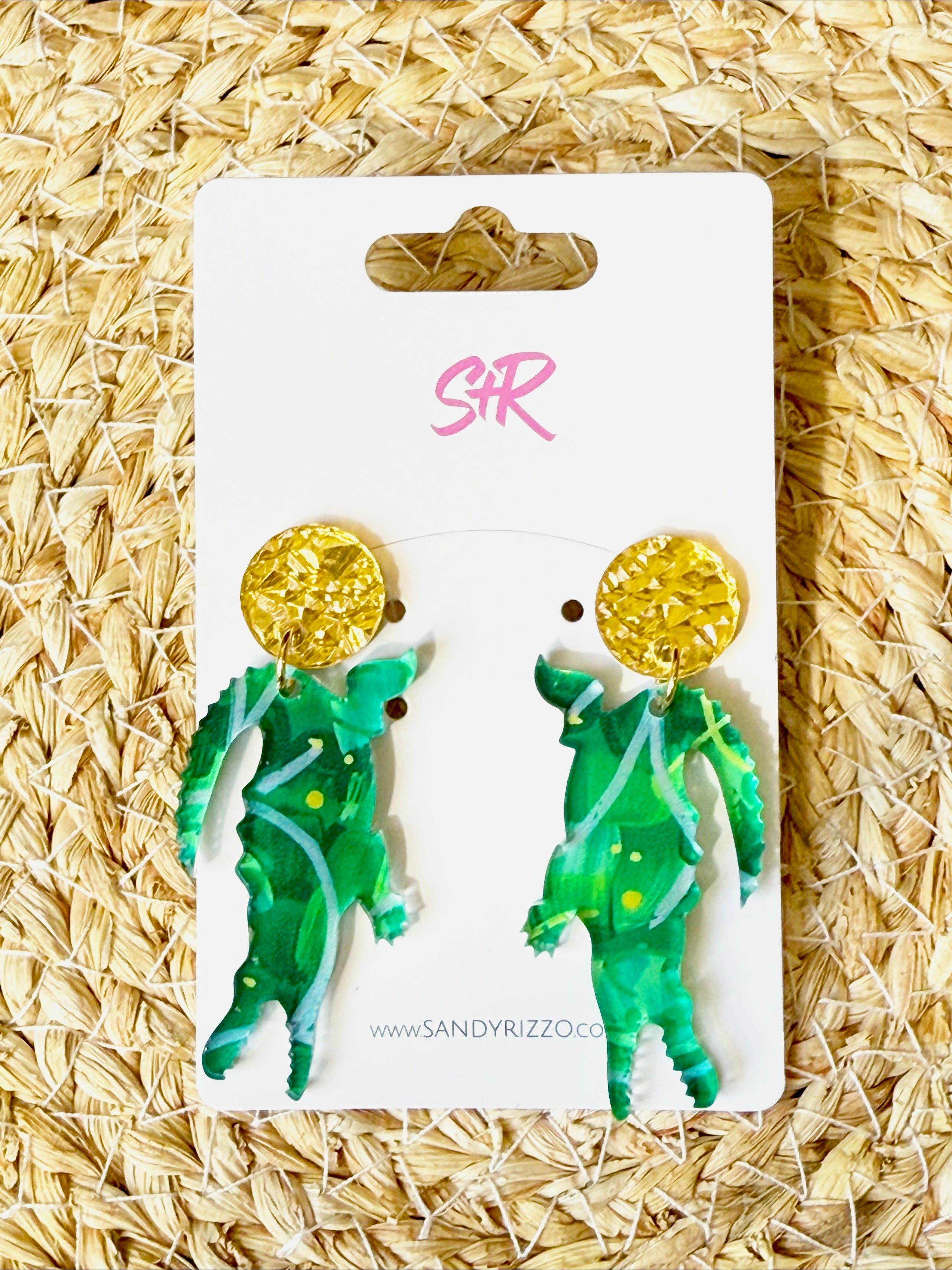Green Art Acrylic Gator Dangle Earring