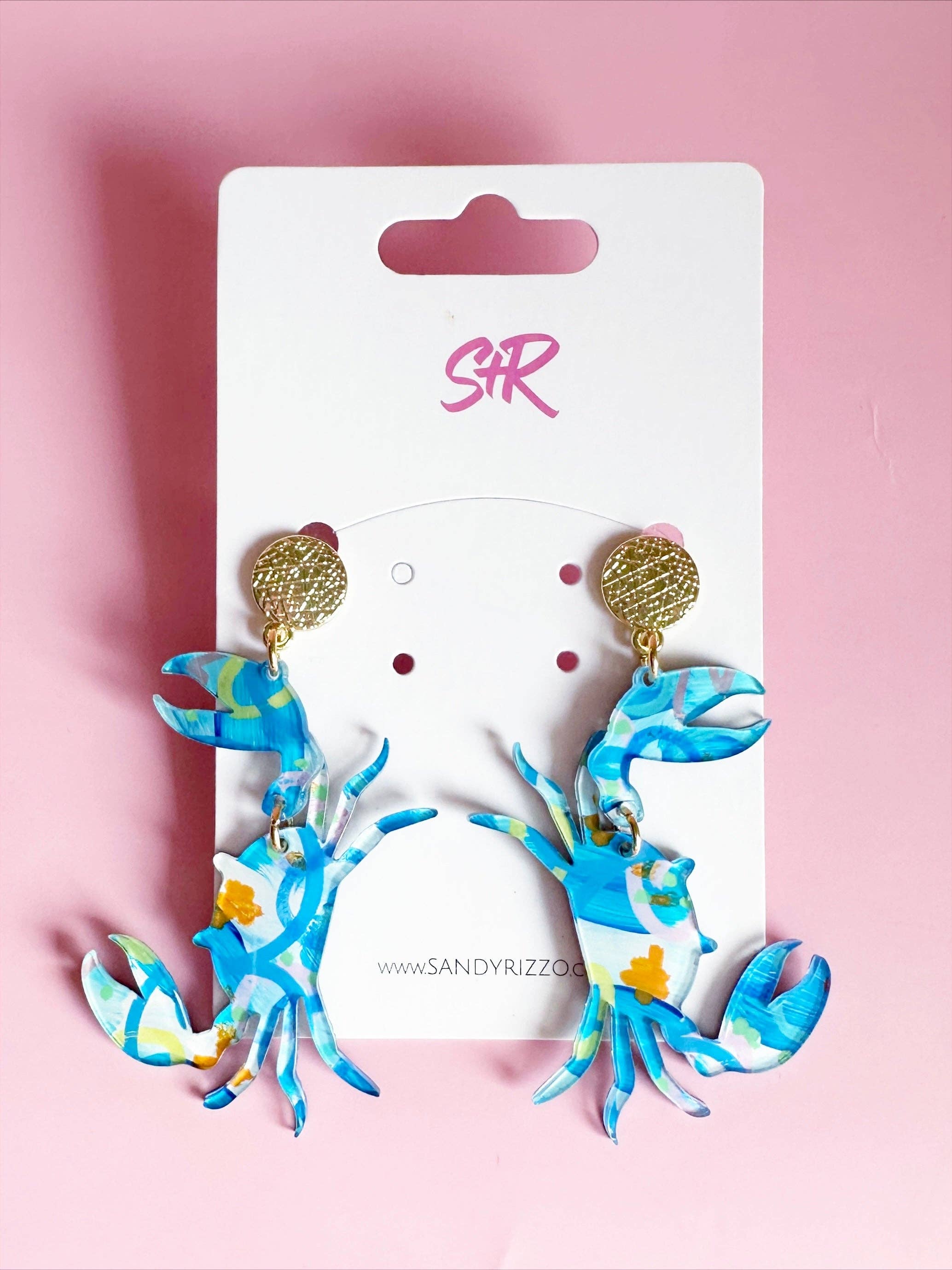Hand-Painted Art Blue Crab Dangle Earring