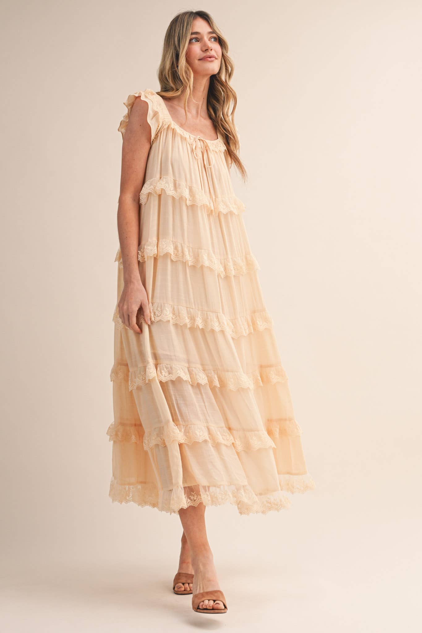 Tiered Lace Trim Maxi Dress