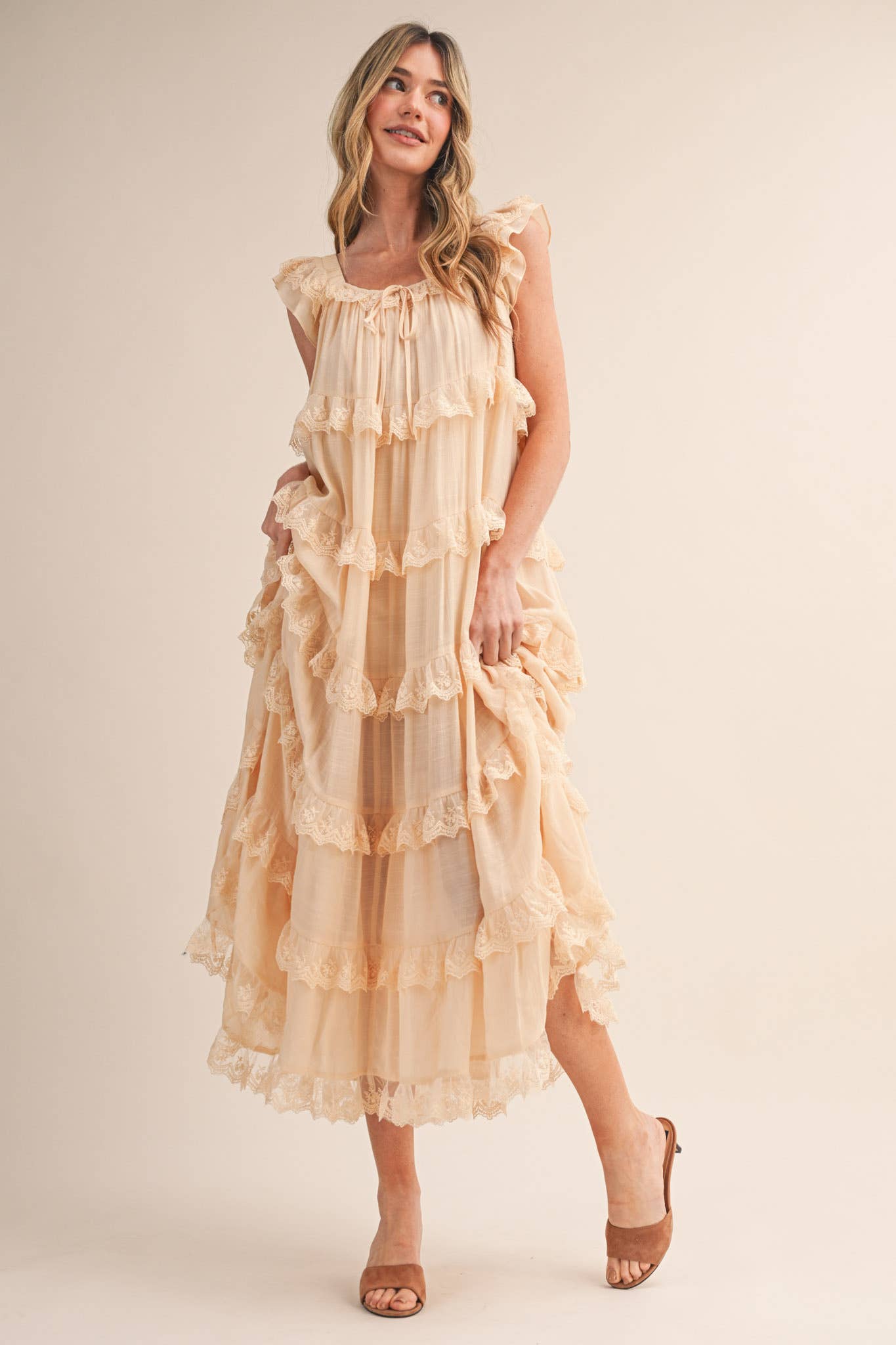 Tiered Lace Trim Maxi Dress