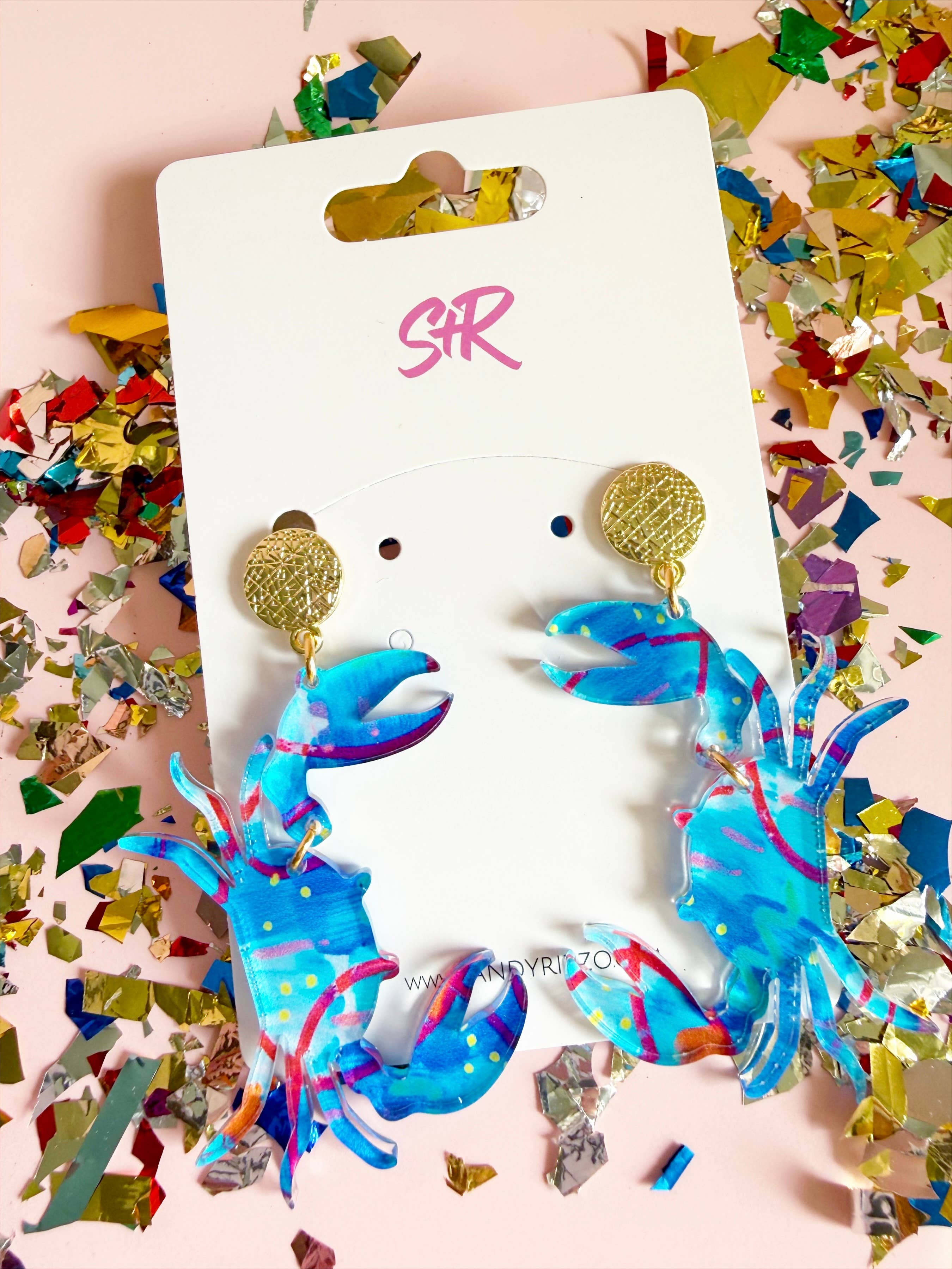 Hand-Painted Art Blue Crab Dangle Earring