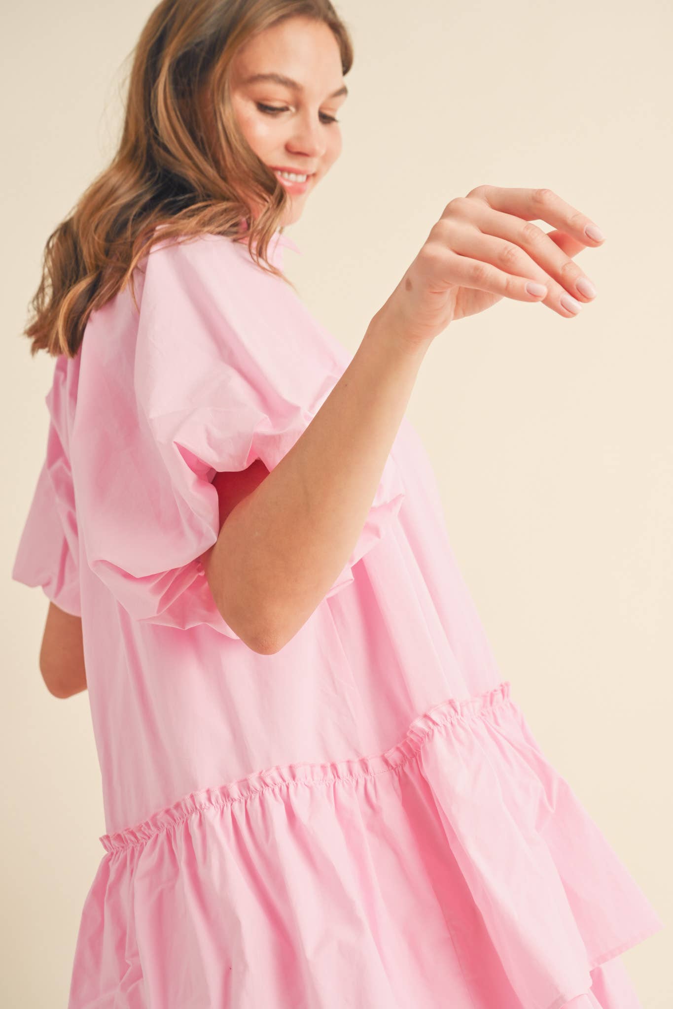 Bubble Sleeve Button Down Babydoll Dress