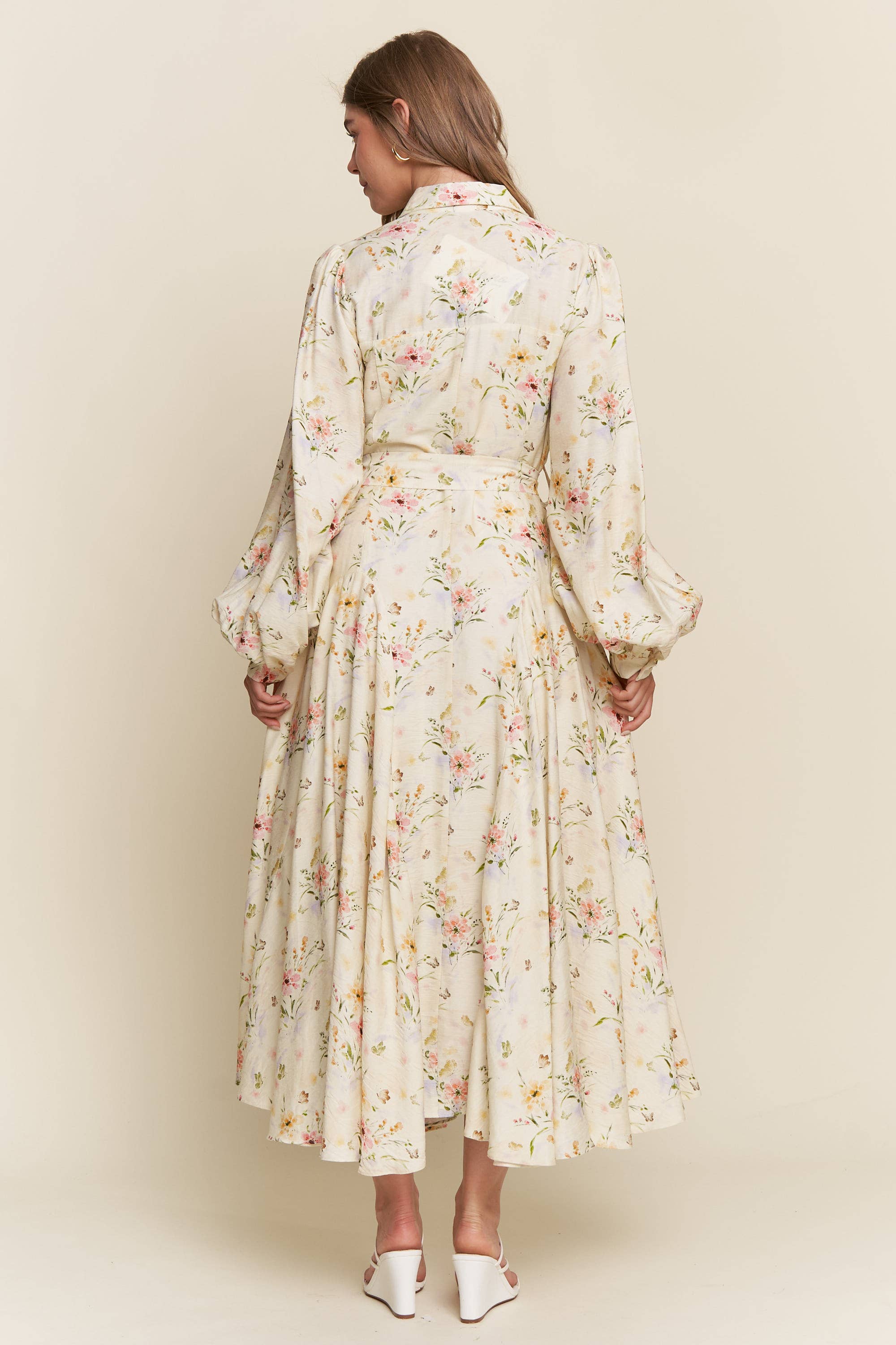 Floral Pattern Maxi Button Down Dress