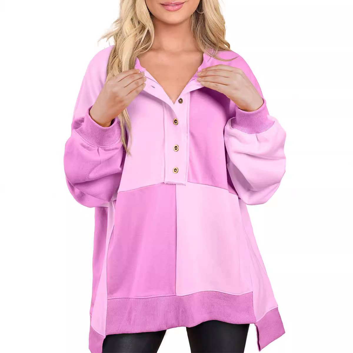 CONTRASTING FLEECE LONG LAPEL SWEATSHIRT